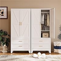 COFaR 71" Metal Wardrobe Closet with 2 Drawers, Hanging Rod & Adjustable Shelf - Freestanding Steel Armoire for Bedroom Storage