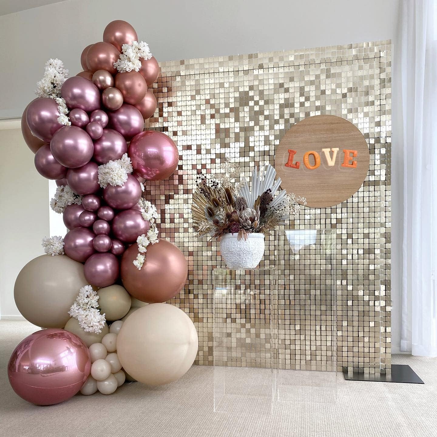 Sfondo da parete luccicante da parete con glitter oro chiaro, sfondo fotografico per decorazioni di compleanno, anniversario, matrimonio, fidanzamento, confezione da 24