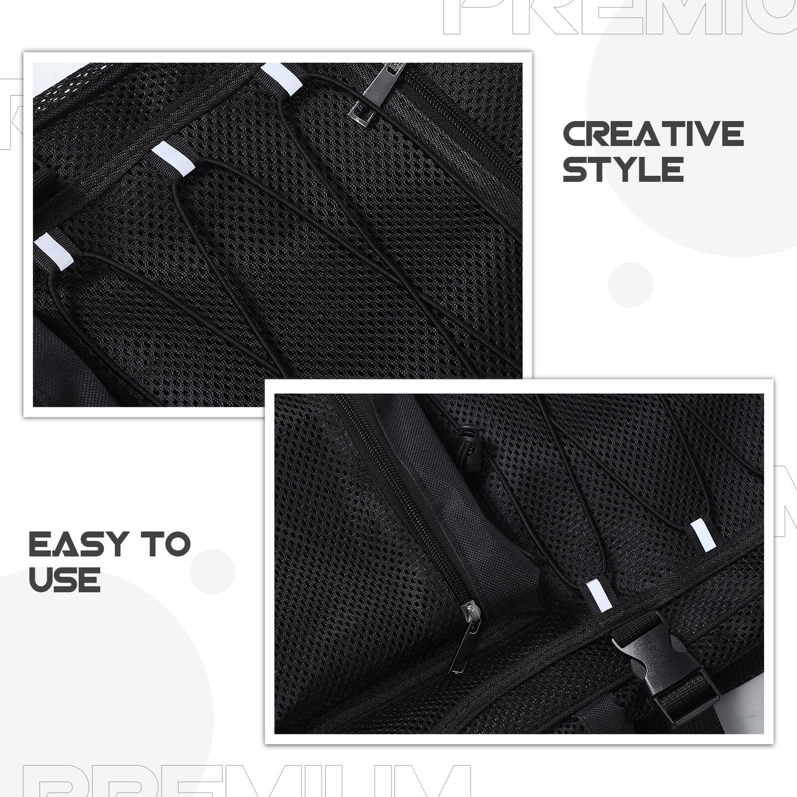 Zaino Traspirante Pieghevole Nero per Escursionismo, Decorazioni Scuola | Rete Sottile in Poliestere, Capienza Ampia, Design Compatto, Adatto a Sportivi Adulti