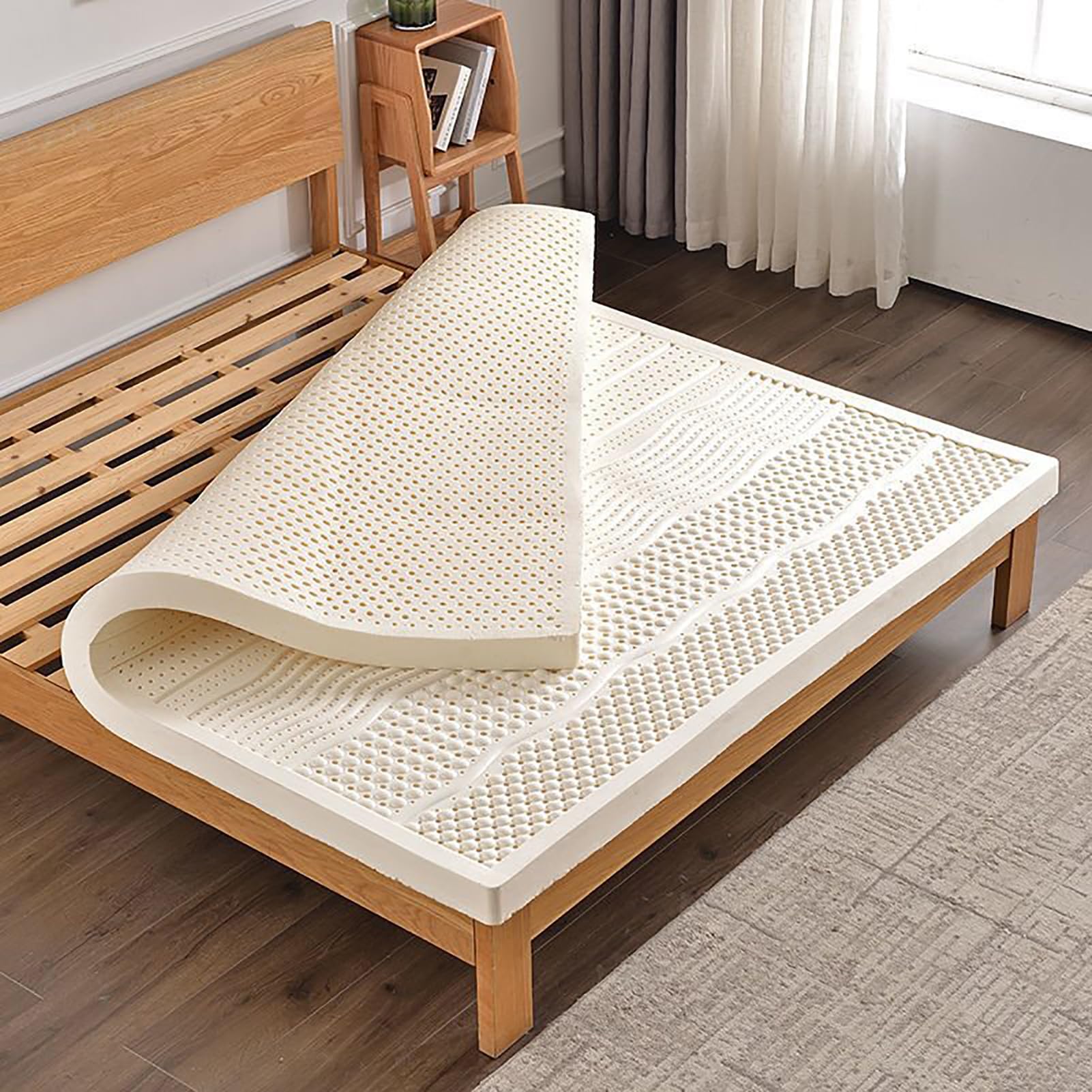 Topper Lattice, Sopramaterasso In 100% LATTICE ANALLERGICO, Alto 4 Cm Con Tessuto Antimicrobico Sfoderabile 4 Lati Con Filo In Argento Star Latex Singolo 80x200