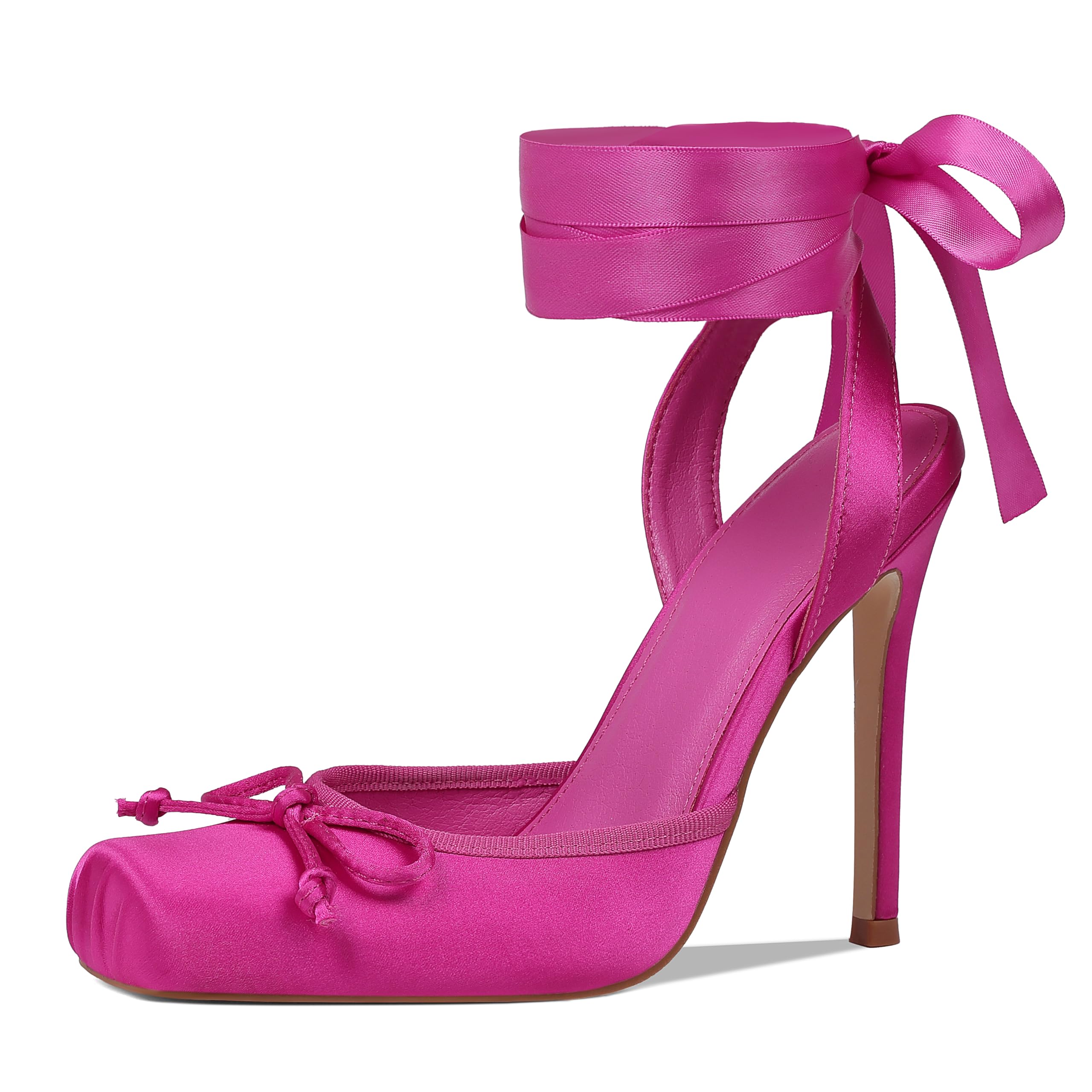 Ballet Heels Satin Stiletto Heels for Women Close Square Toe Slingback Bow Lace Up High Black Heels Women's Pumps Strappy Mary Jane Ballerina Heels Party Wedding Cute Shoes-image-37