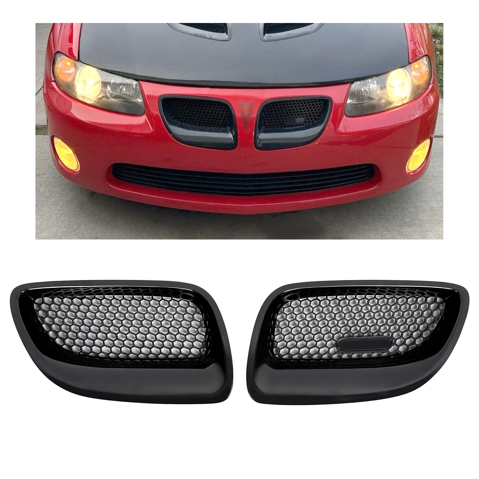 HECASA Grille Set Compatible with 2004-2006 Pontiac GTO Upper Bumper Grill ABS Plastic Black