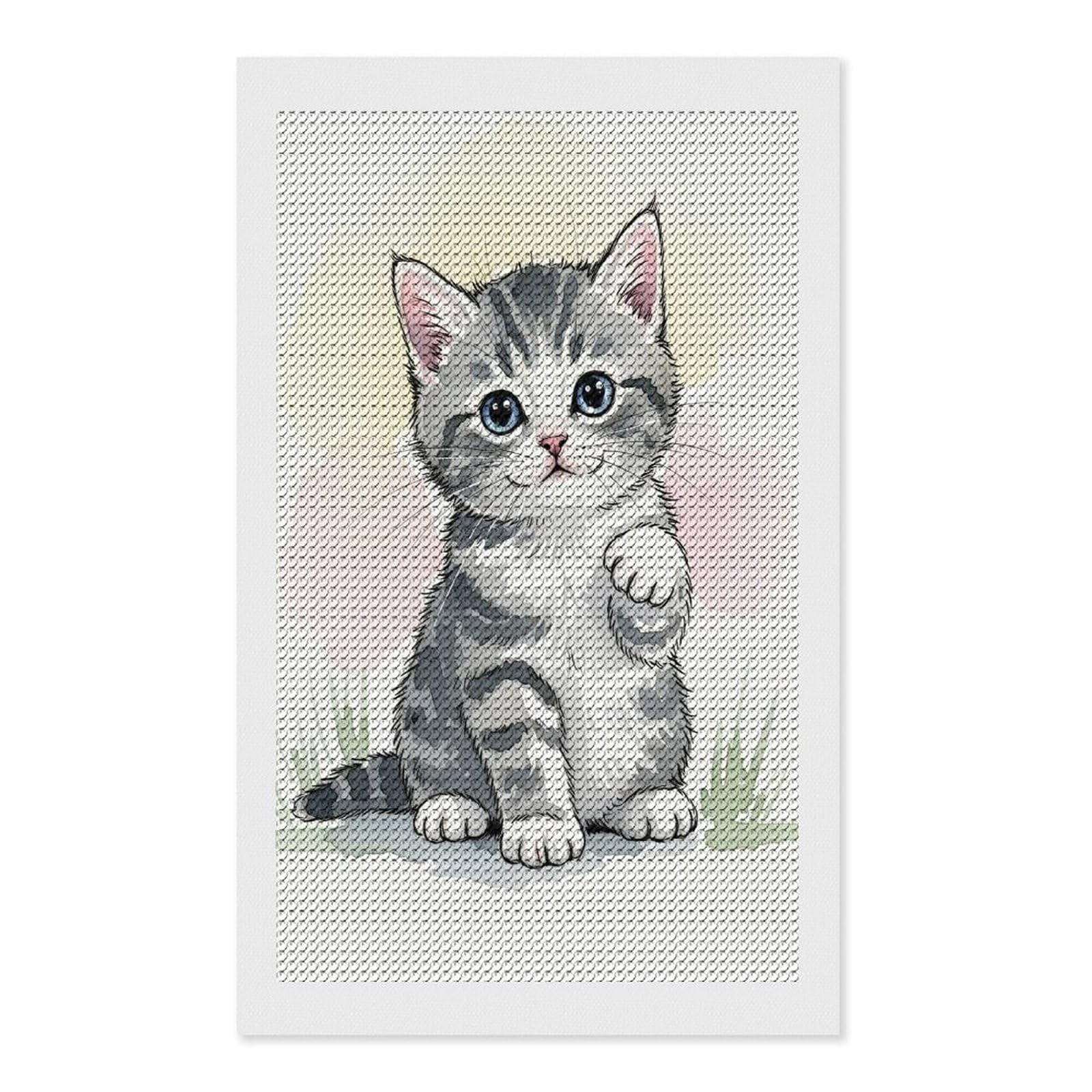 Junmoney Cute Watercolor Kitten Waving DIY Diamond Art Canvas Kit 12"x20", Complete Accessories, Creative Leisure Activity, Home Wall Decor, Gift Idea