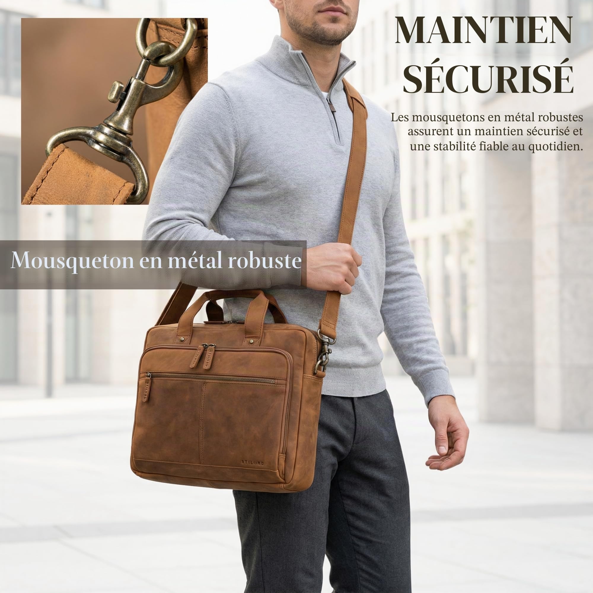 STILORD "Ronan Serviette Cuir Homme Grande Sacoche Ordinateur 16 Pouces Travail Besace Business - Cartable Enseignant A4 Porte Document avec Bandoulière Amovible Couleur:noir