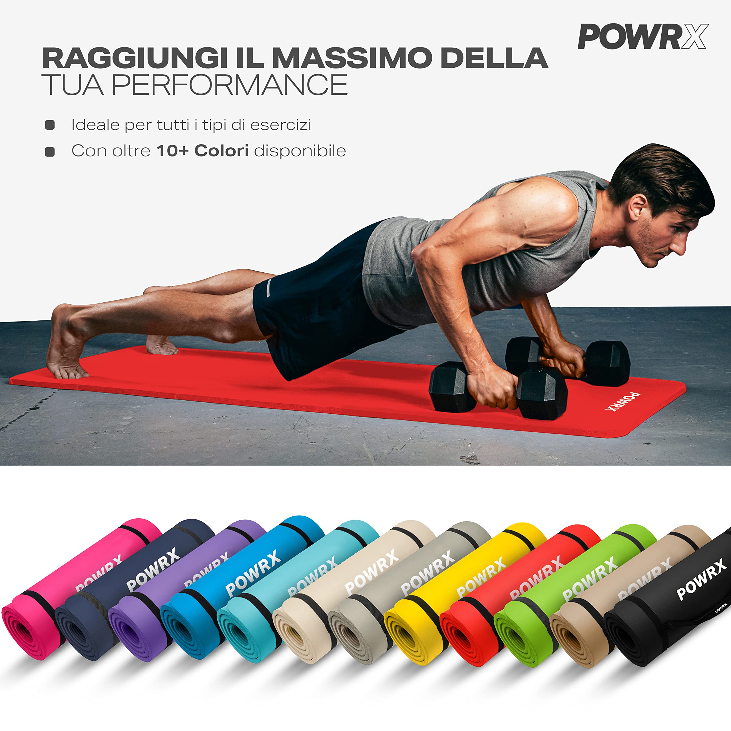 POWRX Esercizio opaco | Yoga opaco Premium incl. Carrying Strap + Bag + Esercise Poster FREE | Skin-friendly fitness mat phthalate-free