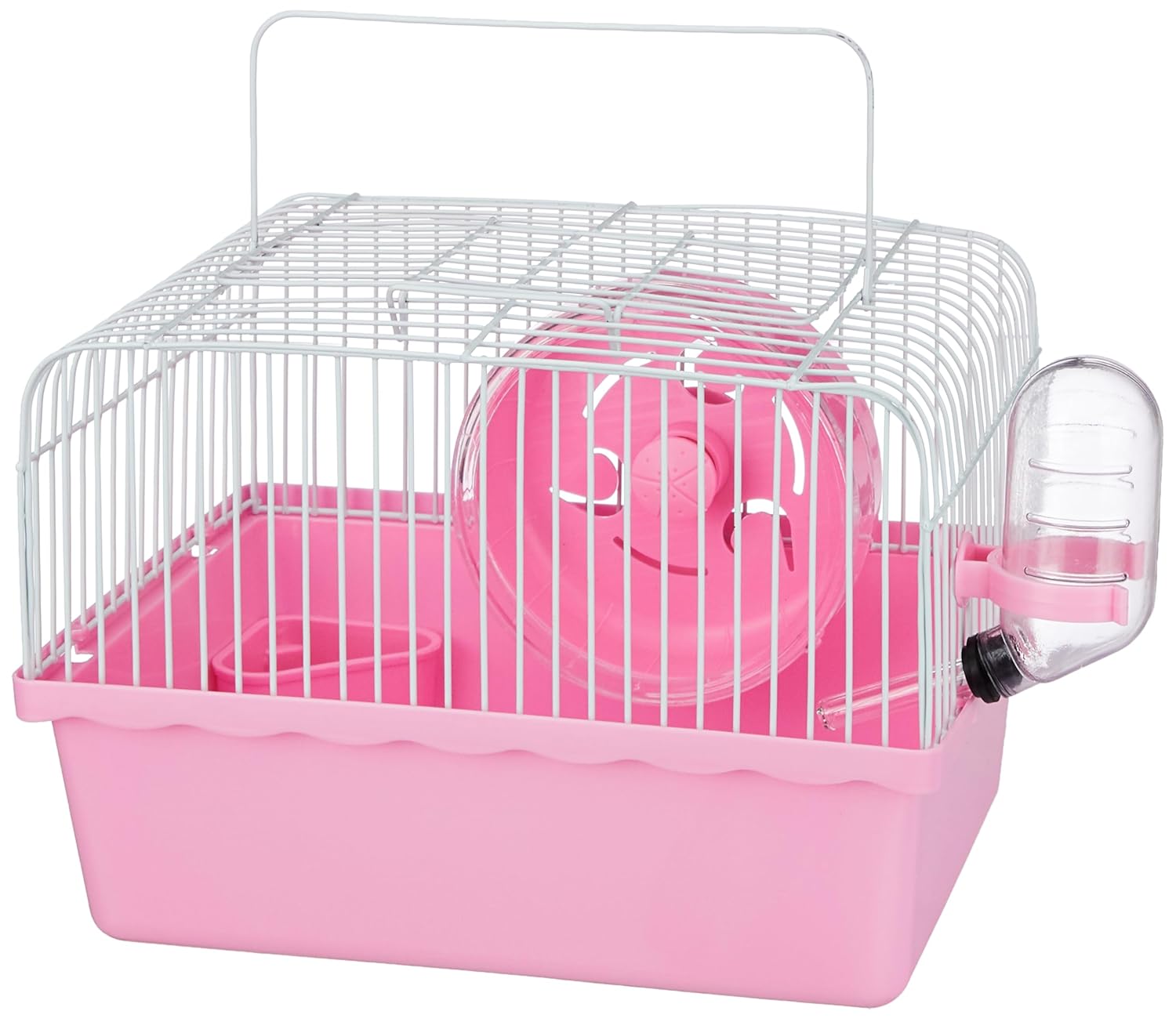 Amazon Basics Hamster, Gerbil, Guinea Pig Cage and Playhouse | Pink | Spacious Plastic Cage for Small Pets | Double Story with Slide, Exercise Wheel and Feeding Bottle | LxWxH- 23x 17x 25 Cm