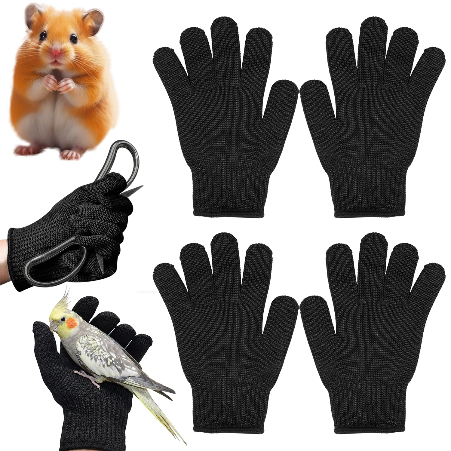 GAZIL Animal Handling Gloves for Pets 2 Pairs, Anti Bite Gloves for Dog Bird Hamster Handling, Bite Proof Pet Gloves with Cut Resistant Protection, Black Protective Gloves (Pack of 2)