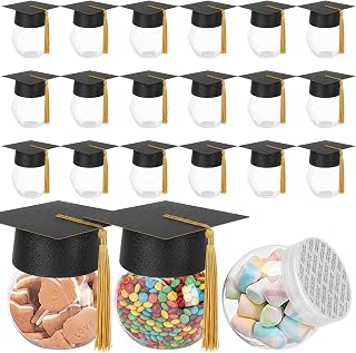 Novabright 12 Sets Graduation Cap Candy Jars Graduation Party Favor, Black | Grad Cap Plastic Candy Containers School Party Gifts for DIY Table Guests