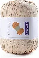 Fio de ráfia para crochê, fio de algodão macio para crochê, bolsa de praia de verão, 114 jardas/fio de papel de fita de 50 g para iniciantes, bolsa de tricô de mão DIY (bege)