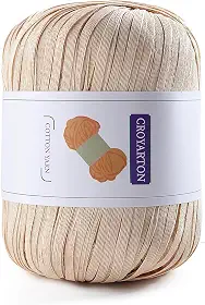 Fio de ráfia para crochê, fio de algodão macio para crochê, bolsa de praia de verão, 114 jardas/fio de papel de fita de 50 g para iniciantes, bolsa de tricô de mão DIY (bege)