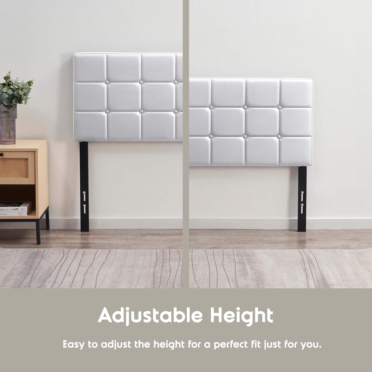 Nestl Twin Headboard Only, Button Tufted Linen Headboards, Upholstered Bed Headboard, Bed Frame Mounted, Adjustable Height 34” to 42”, Modern Headboard Twin Size, White