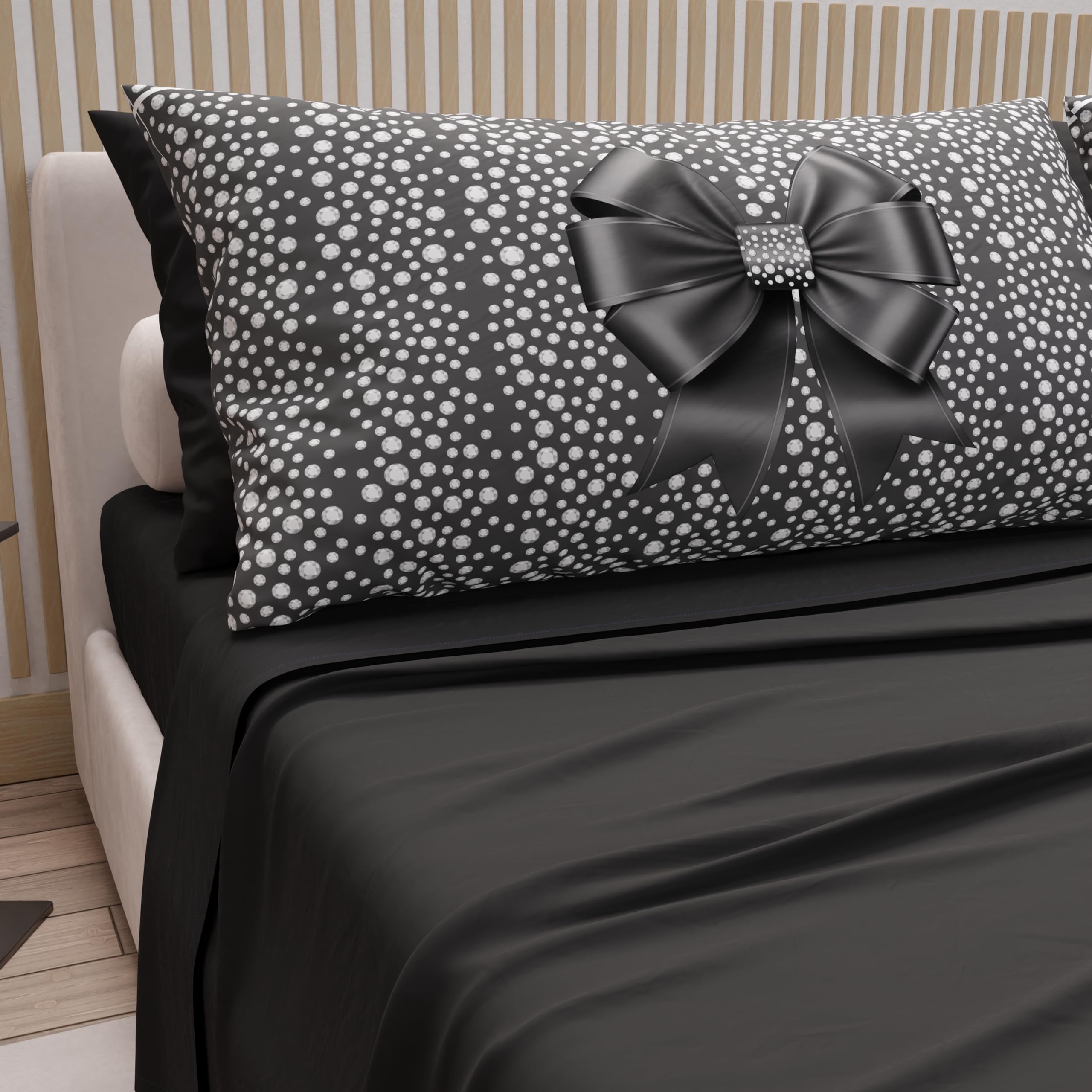 PETTI Artigiani Italiani - Cotton Sheets with Pillowcases in Digital Print, Single Bed Sheet, Single Bed Set, Black, 100% Made in Italy