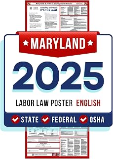 2025 Maryland State and Federal Labor Law Poster, Space-Saver Slim Design, Perfect Display for Any Office Space, All-in-One Mandatory Notices Included, Eco-Friendly Premium Paper - English 16"x40"