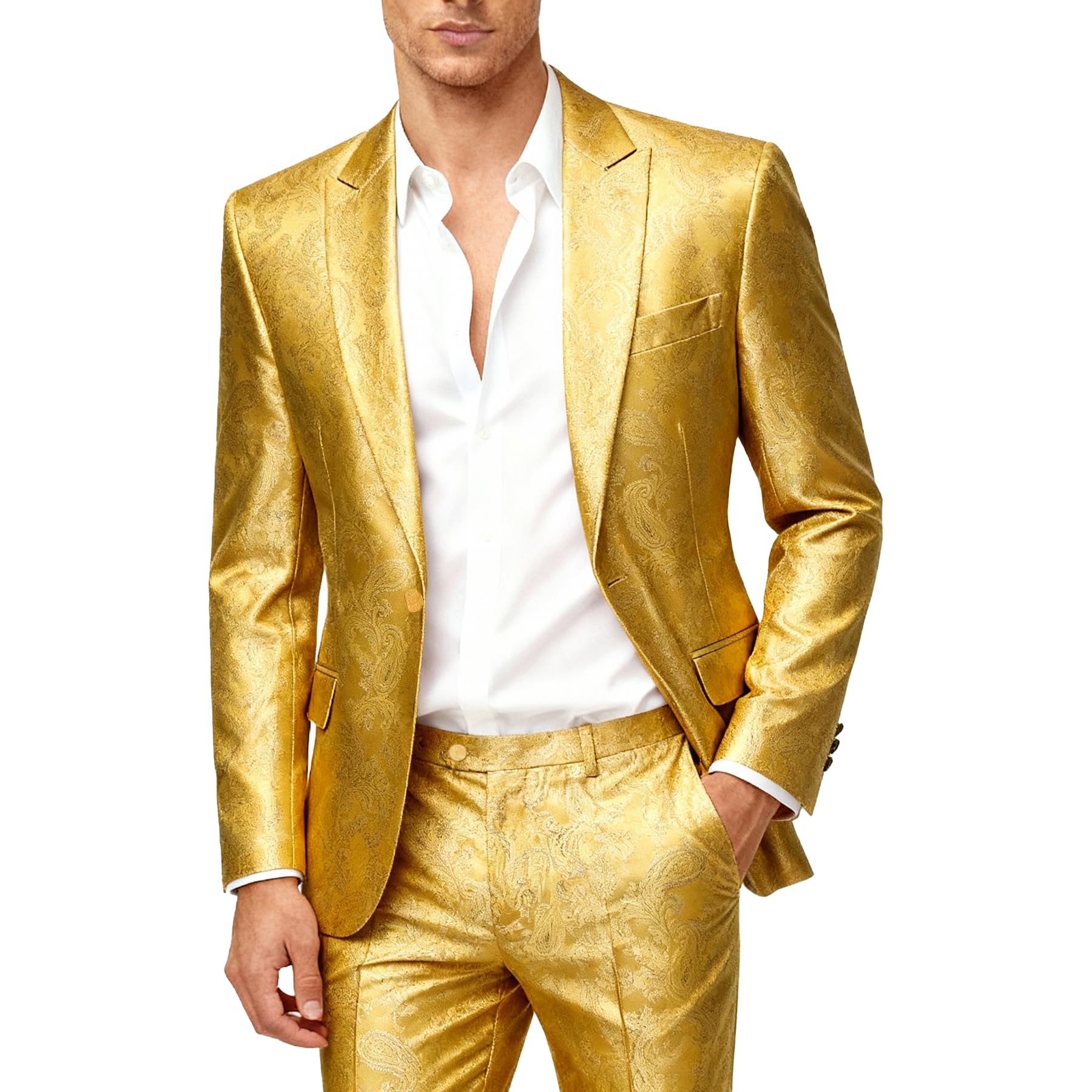 Cloudstyle Mens 2 Piece Paisley Dress Suit One Button Party Wedding Blazer Pants Sets