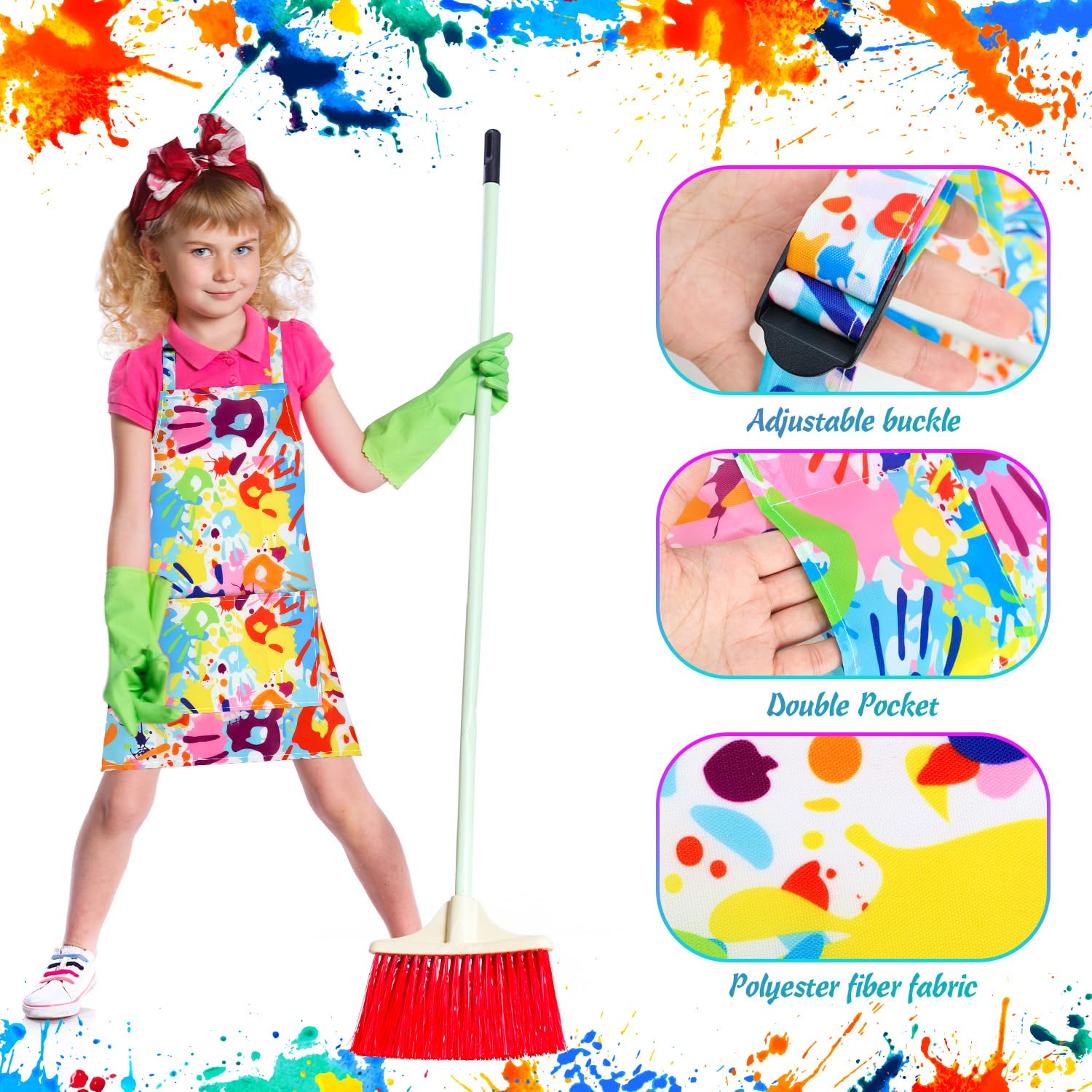 TOPWAYS Kids Aprons, Chef Hat Set Children Apron - Image 2
