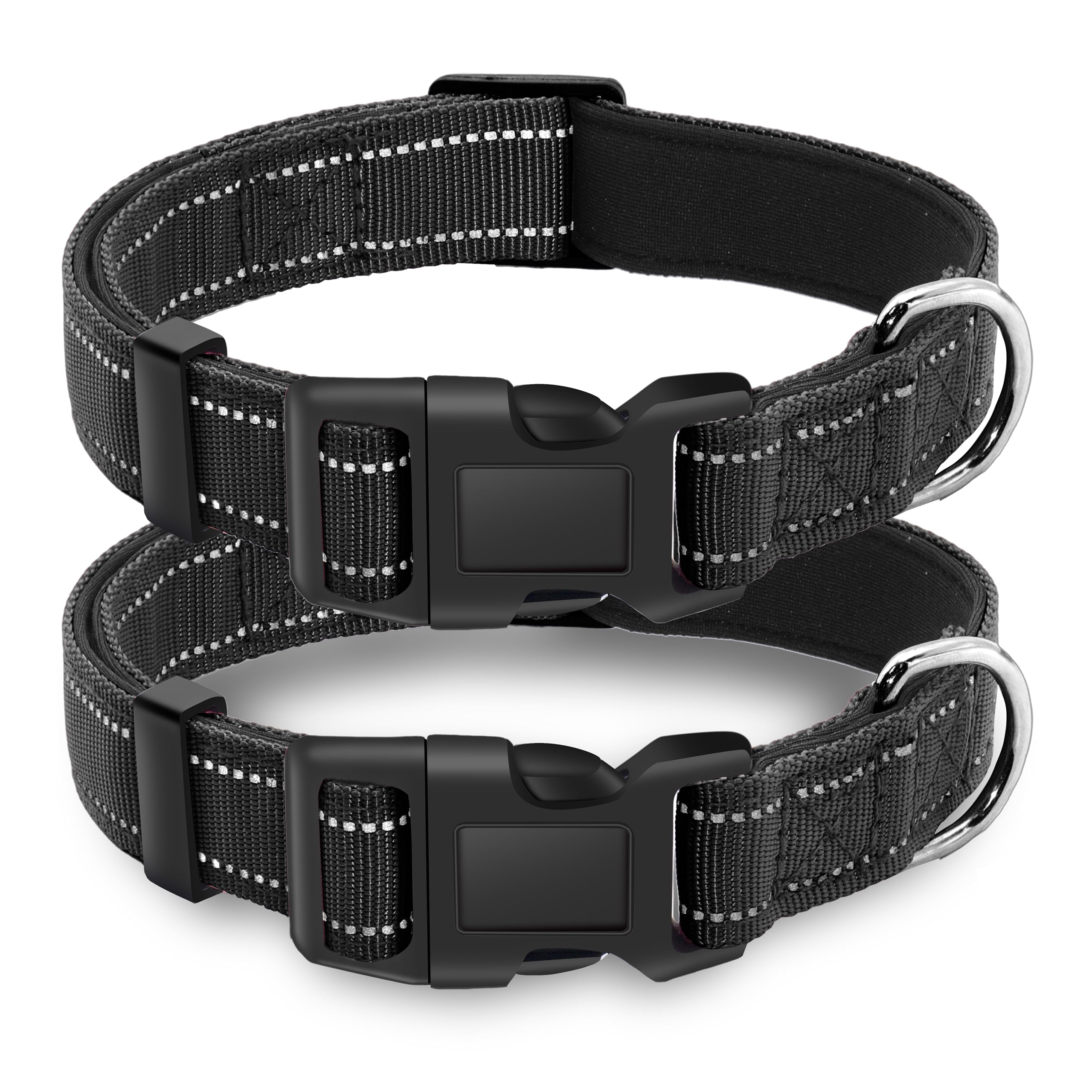 LIEVUIKEN2 Pieces Reflective Dog Collar with Safety Locking Buckle, Adjustable Soft Breathable Comfortable Nylon Pet Collar for Small, Medium and Large Dogs, 5 Sizes