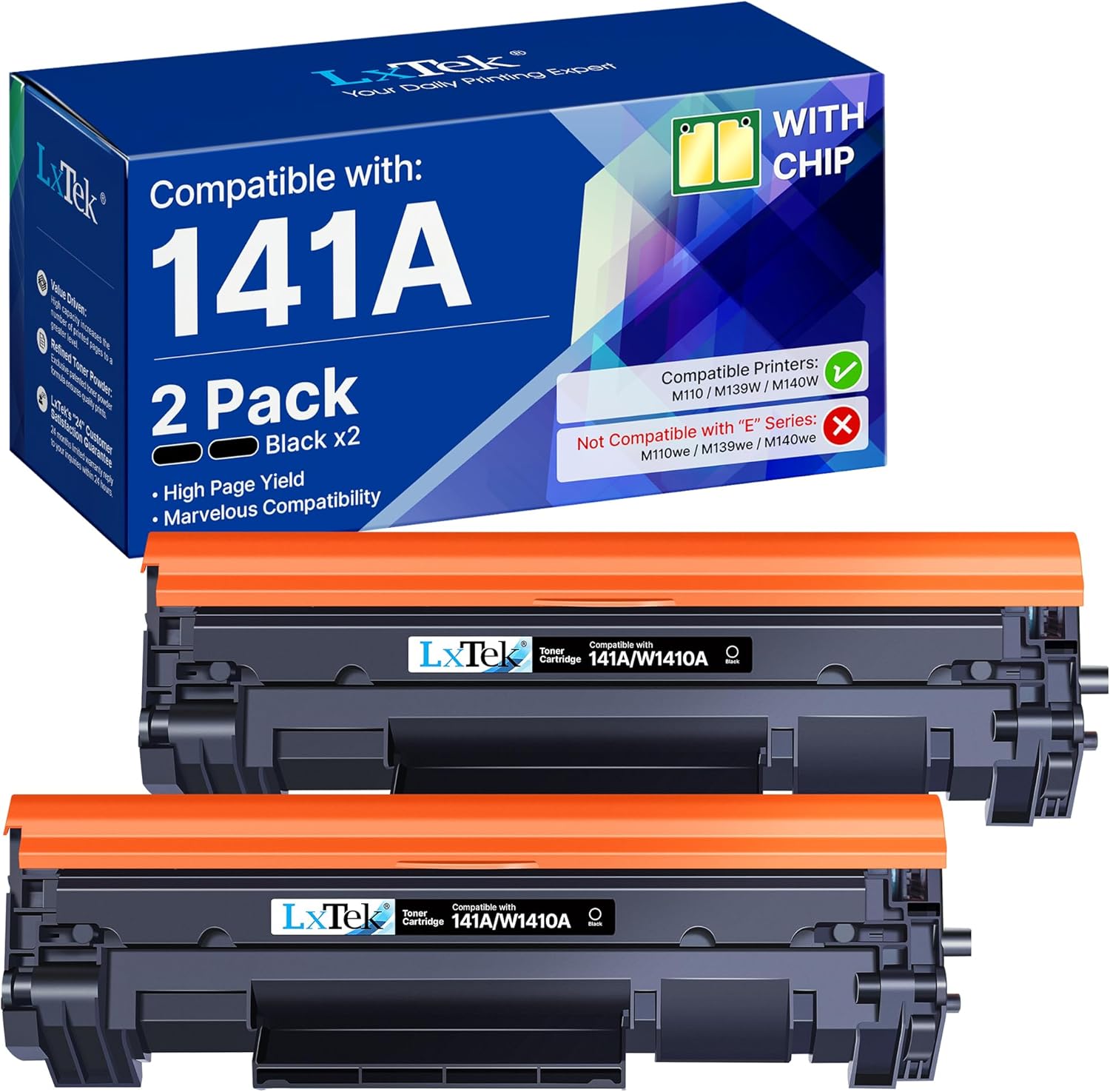 LxTek 141A W1410A Toner Cartridge Compatible Replacement for HP 141A Black LaserJet Toner Cartridge 141X W1410X Use for HP LaserJet M110w M140w MFP M139W Printer (with CHIP, 2 Black)