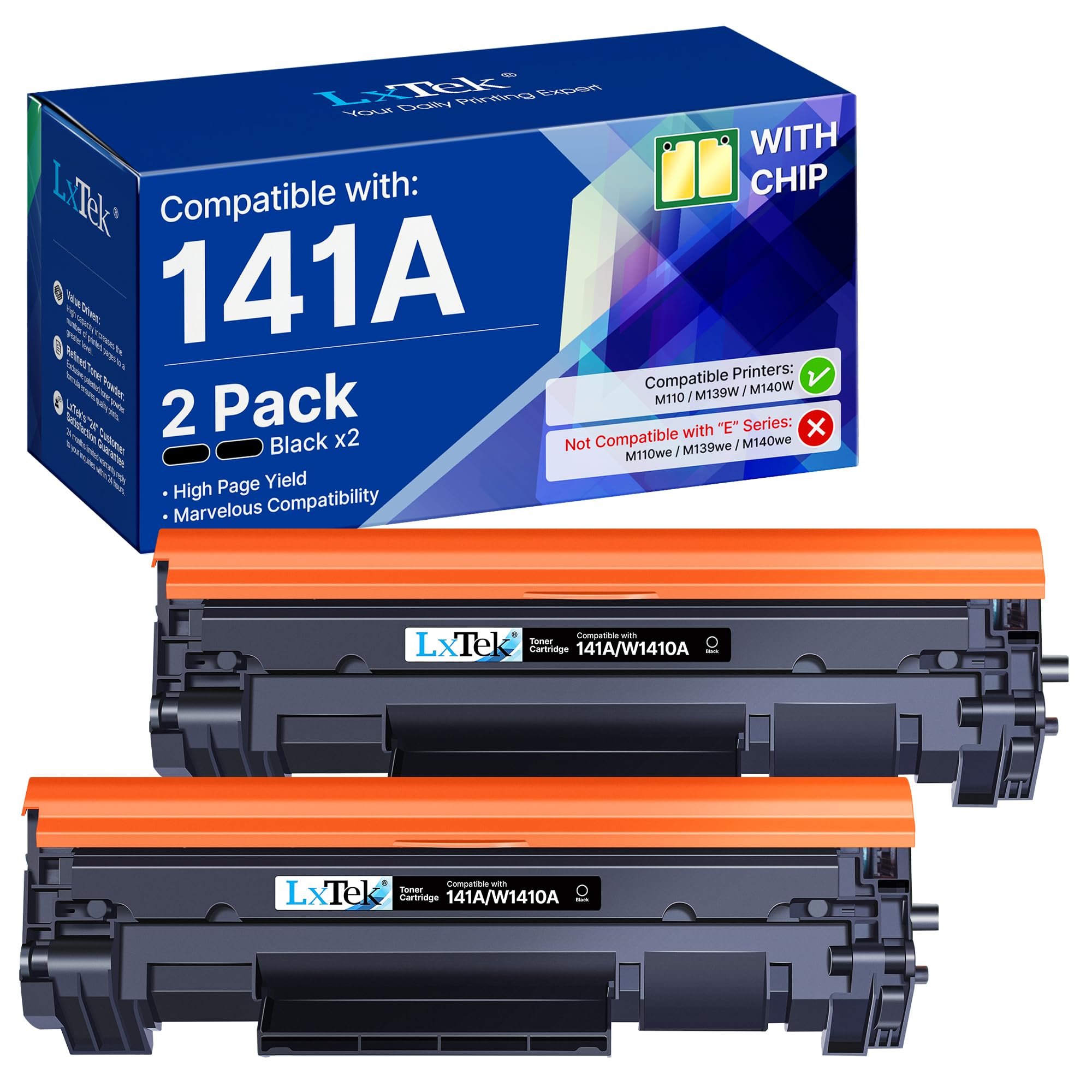LxTek 141A W1410A Toner Cartridge Compatible Replacement for HP 141A Black LaserJet Toner Cartridge 141X W1410X Use for HP LaserJet M110w M140w MFP M139W Printer (with CHIP, 2 Black)