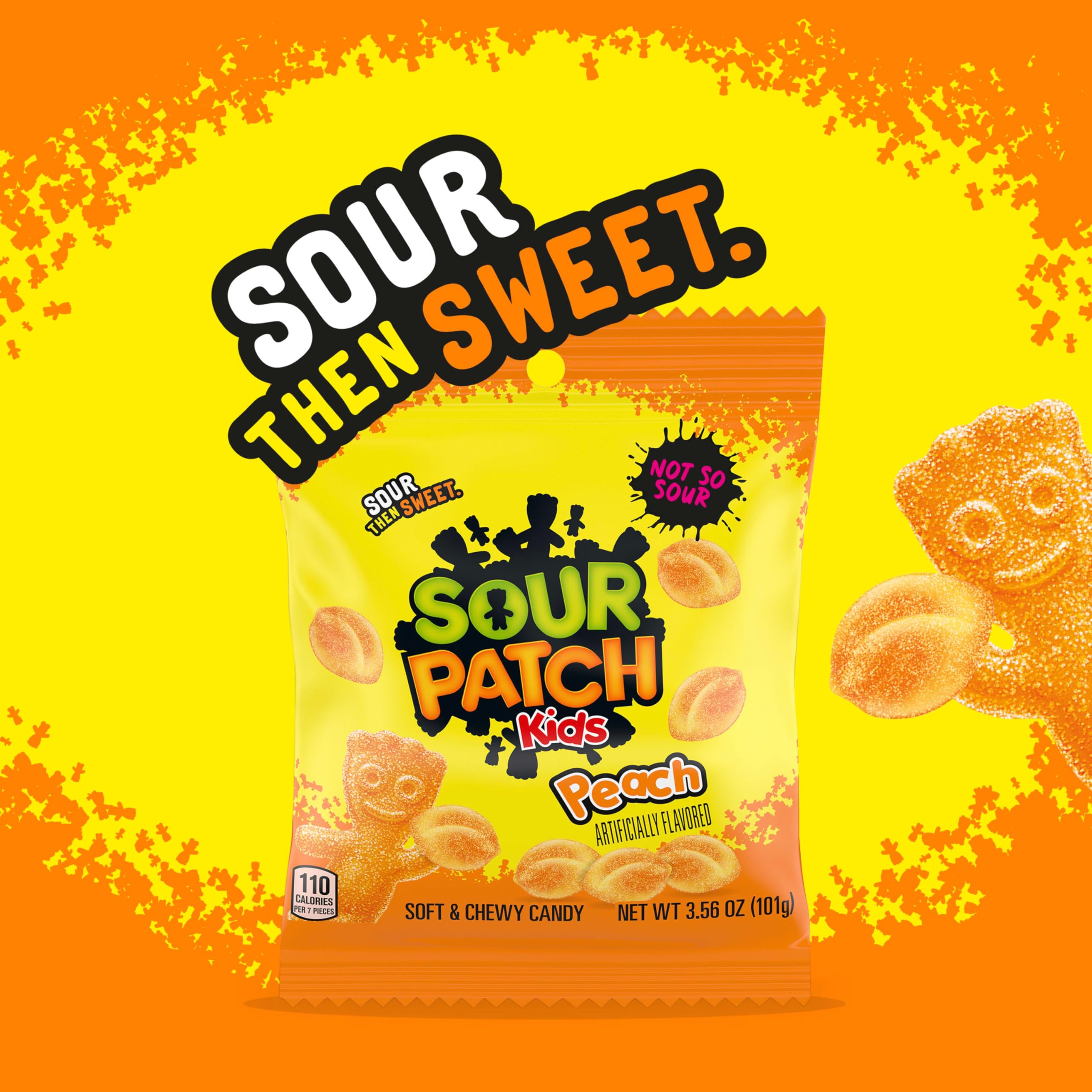 SOUR PATCH KIDS Caramelos suaves y masticables de melocotón, bolsas de 101 g, paquete de 12