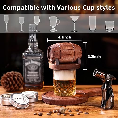 Miniatura 4 de Kit de ahumador de whisky con antorcha sin butano, chips de madera de 6 sabores, 2 vasos de whisky, 2 moldes de bolas de hielo, kit de ahumador de