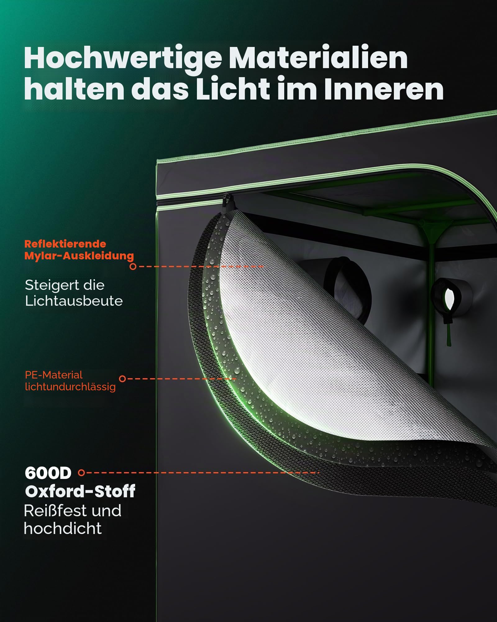 VEVOR Growzelt, 120x120x200 cm, Growbox 600D hochreflektierendes Mylar, Indoor-Pflanzenzelt mit Beobachtungsfenster, Bodenwanne & Reißverschluss, robuste Zuchtzelte für Obst, Blumen & Gemüse