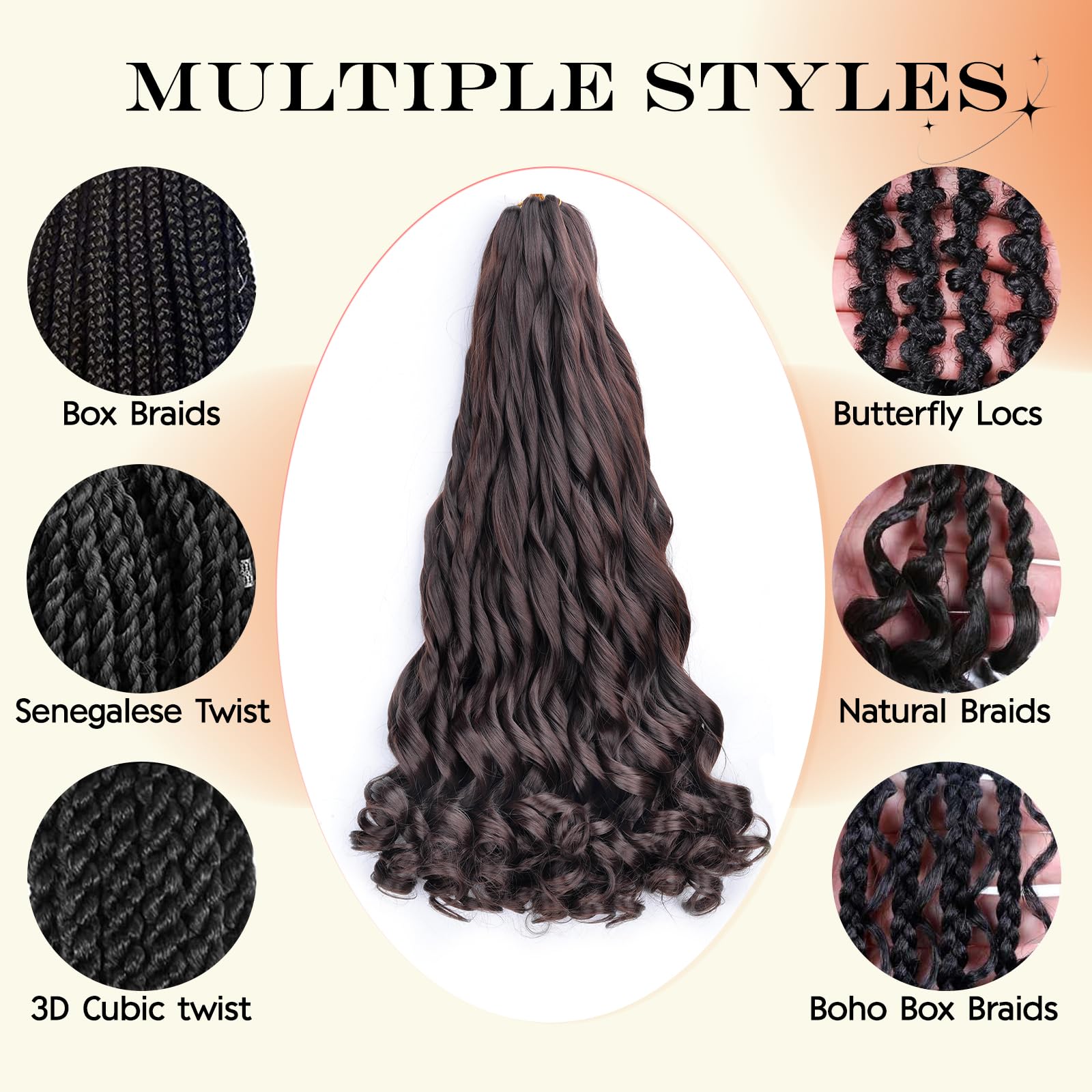 22 Inch Pre Stretched Braiding Hair Extensions French Curl Braiding Hair Loose Wavy Synthetic Crochet Hair Extensions(4#, 22 Inch (Pack of 8))