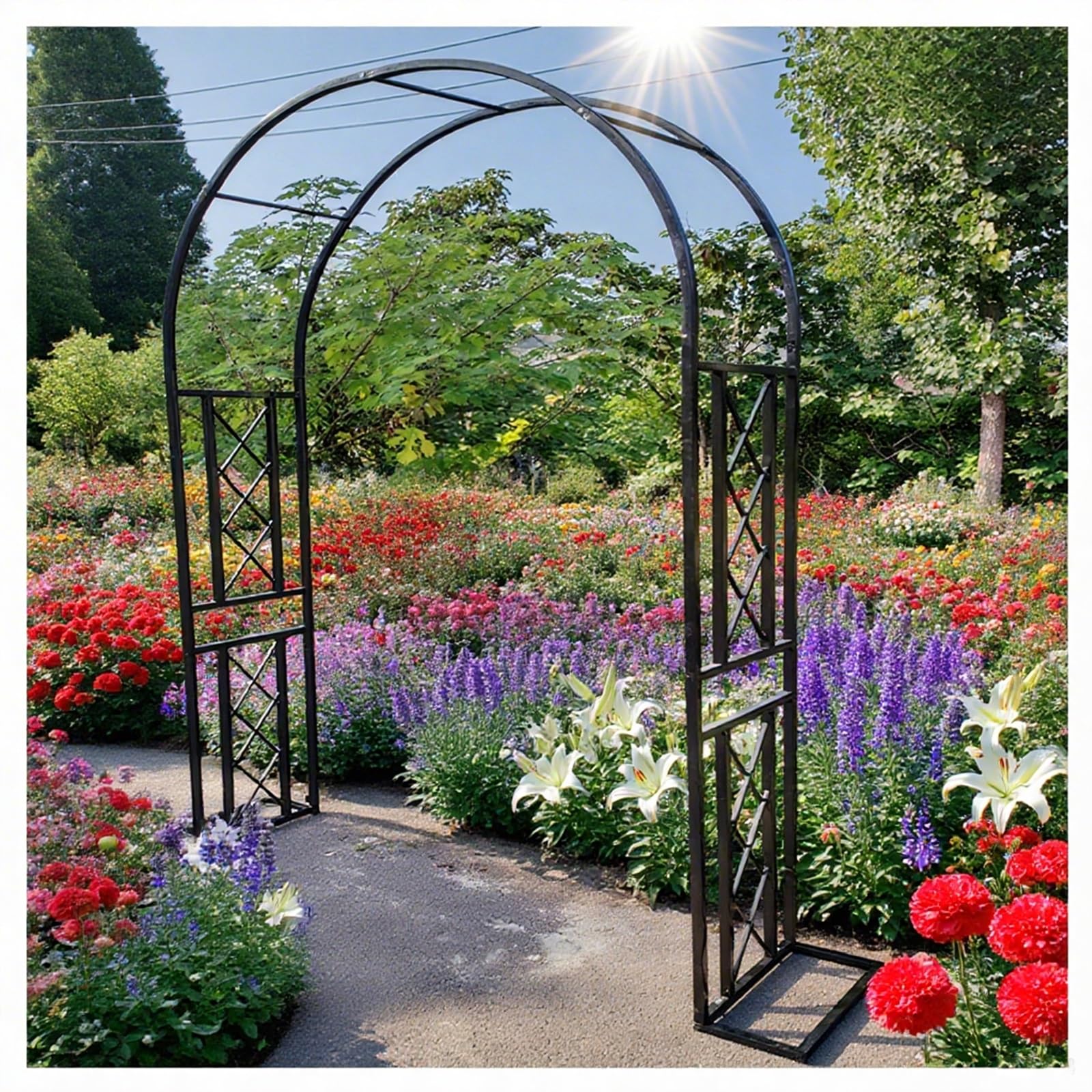 Metalowa kratka ogrodowa, pergola łukowa, do roślin pnących, winorośli i kwiatów, dekoracyjna rama łukowa, na ścieżki, wejścia, ceremonię ślubną i dekorację imprezową, czarna, 140 x 230 x 40 cm