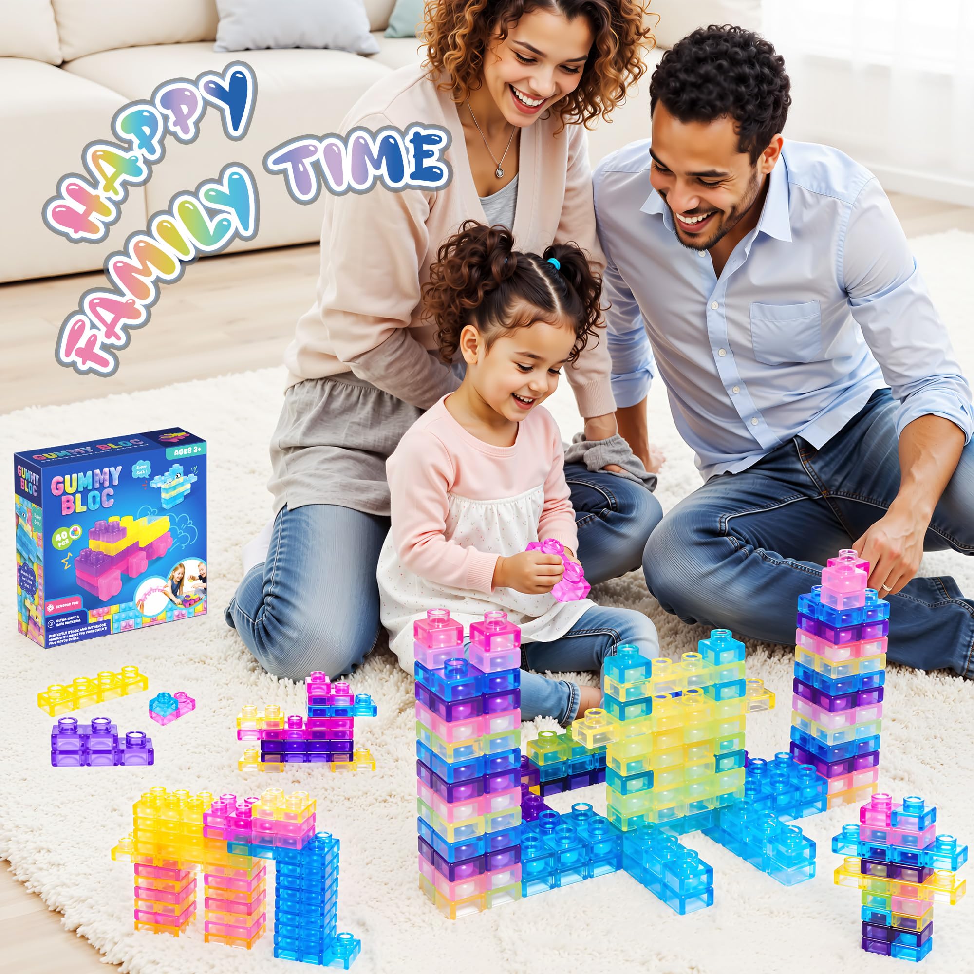40 PCS Sensory Soft Building Blocks for Toddlers Montessori Squishy Stacking Toy Set for Kids Squeezable & Stretchable Early Learning Construction Playset - Image 4