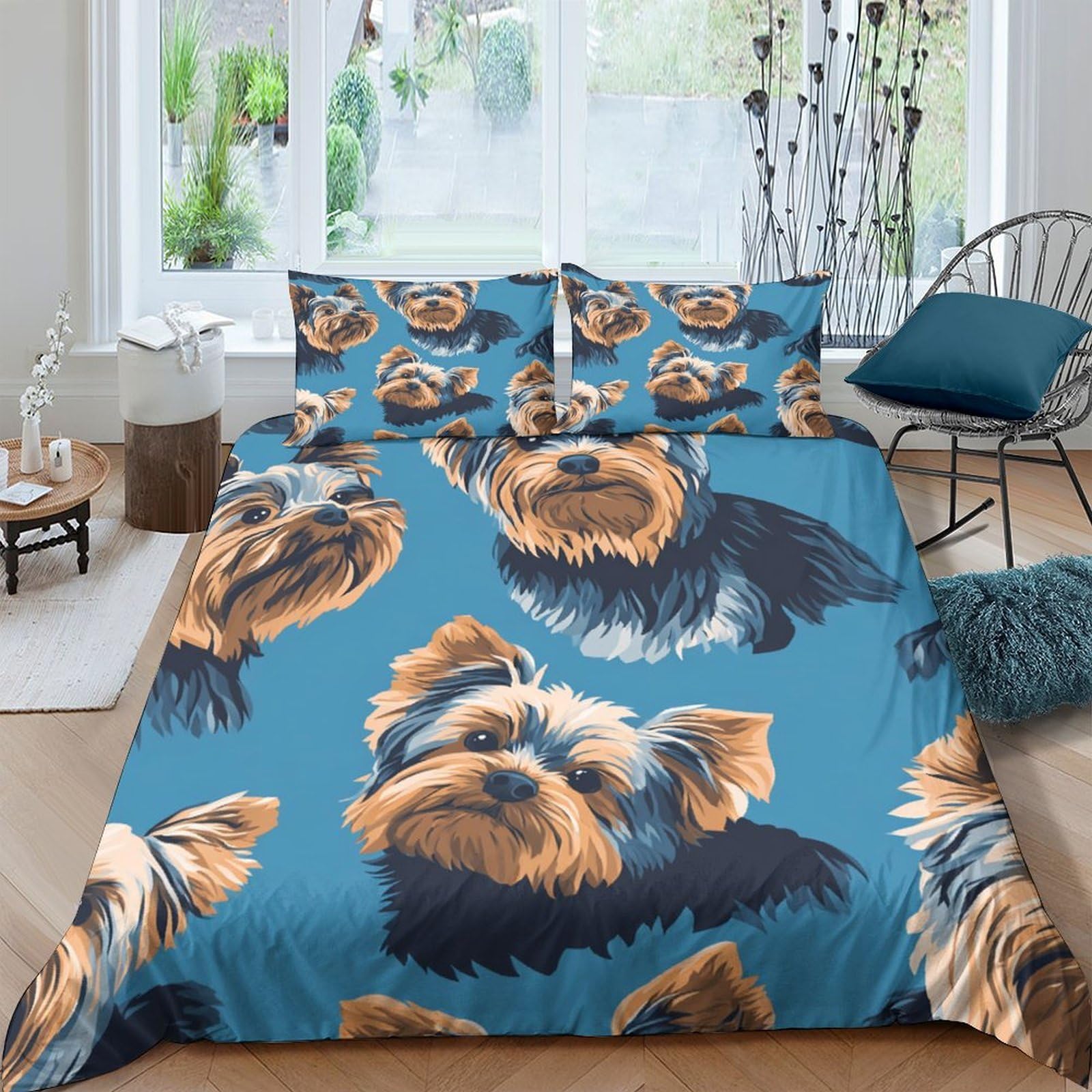 Ctjqhvkz Style-7 3D Printed Yorkshire Terrier Fitted Sheet Microfiber Soft Blue Dog Bed Cover For Bedroom Guest Room Decor Single（135X200cm）