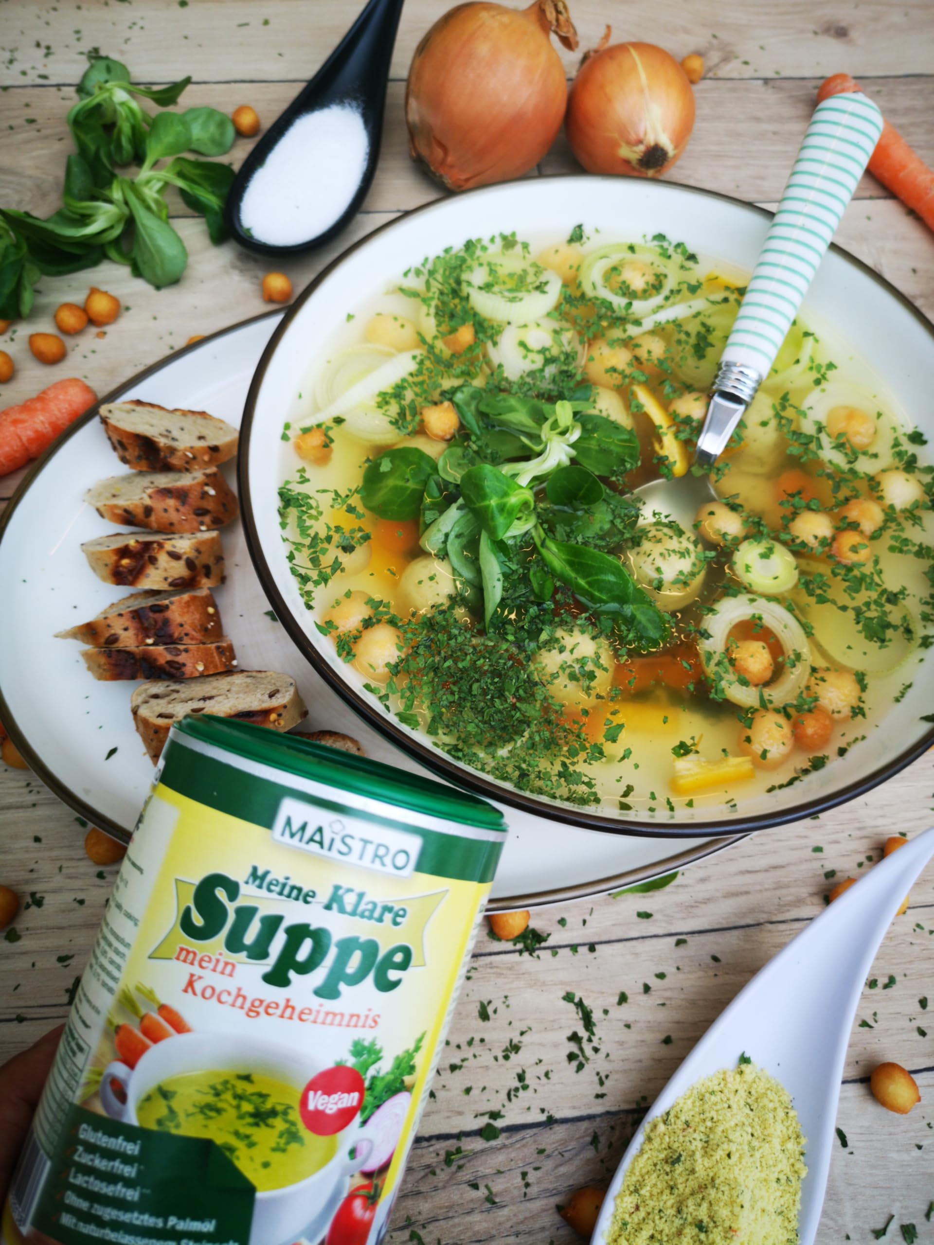 Bouillon de légumes végétalien et assaisonnement, sans déclenchement allergène, sans graisse de palme, simple, rapide et délicieusement préparé. 900g / 45Liter soupe de légumes avec du sel naturel.