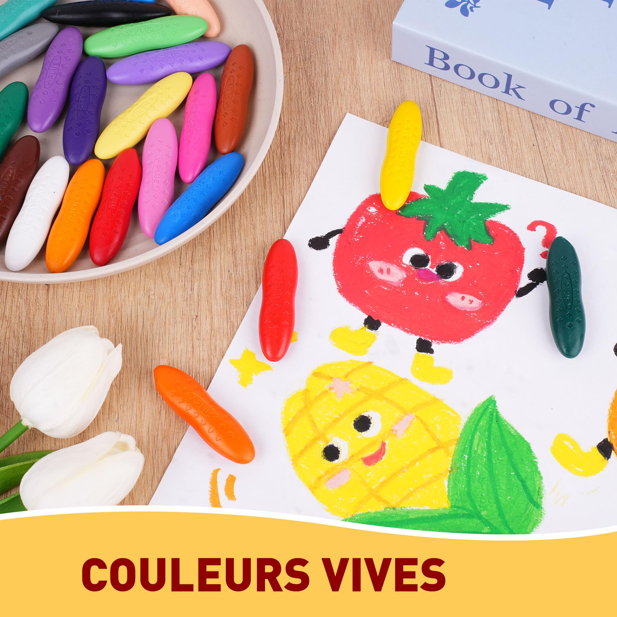 Sixfox 24 Crayons Cacahuète – Forme Ergonomique, Lavables, Non Toxiques – Pour Enfants, Tout-Petits, Adultes – Cadeau Artistique