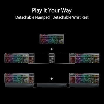 ASUS ROG Claymore II 100% / 80% TKL Wireless RGB Modular Gaming Keyboard, ROG RX Red Switches, PBT Doubleshot Keycaps, Detachable Numpad, Wrist Rest, Media Controls, USB Passthrough-Black, UK Layout