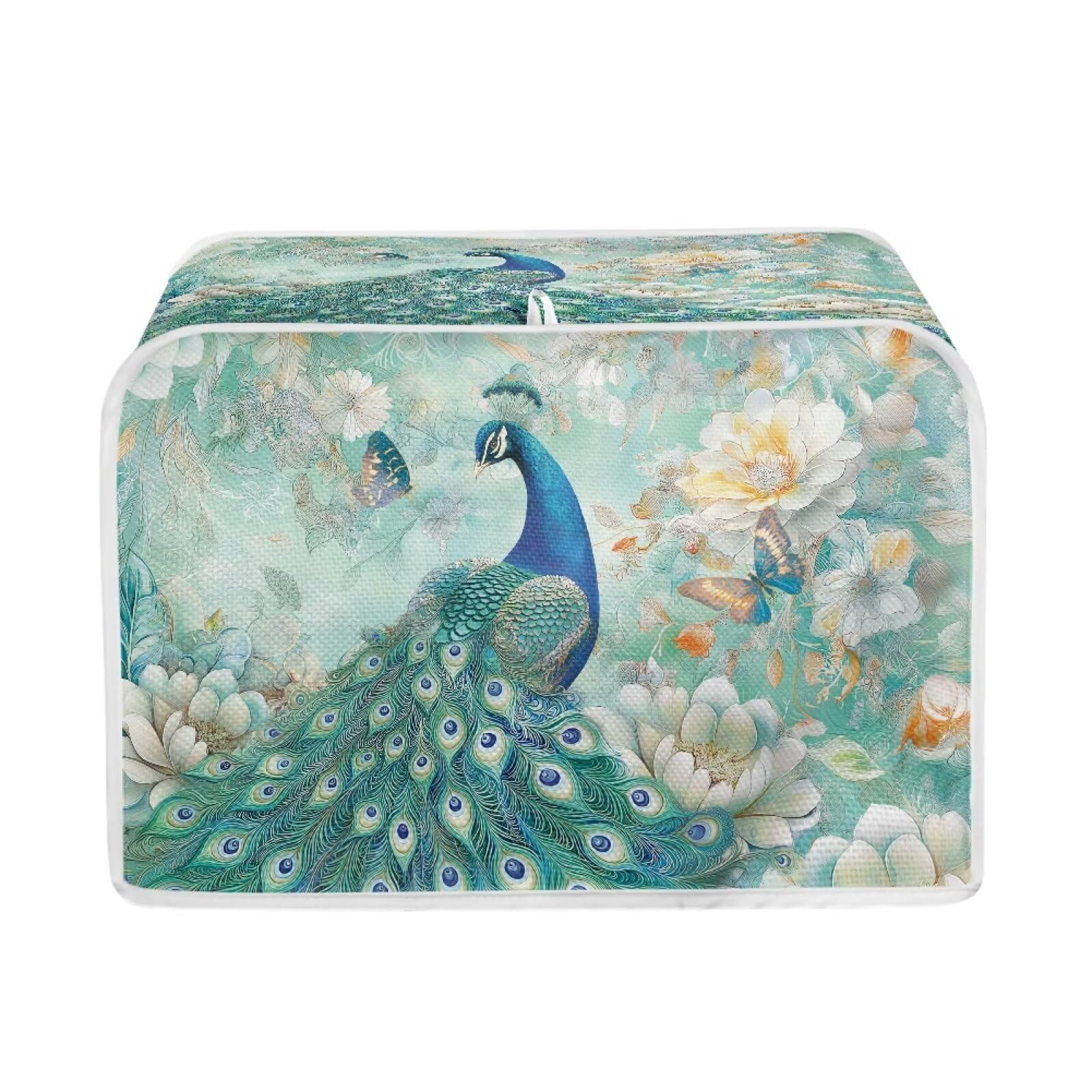 Xoenoiee Peacock Butterfly Peony Floral Print Toaster Covers Bread Maker Cover, 4 Slice Kitchen Small Appliance Covers, Microwave Toaster Oven Cover Toasters Kitchen Accessories — image 1