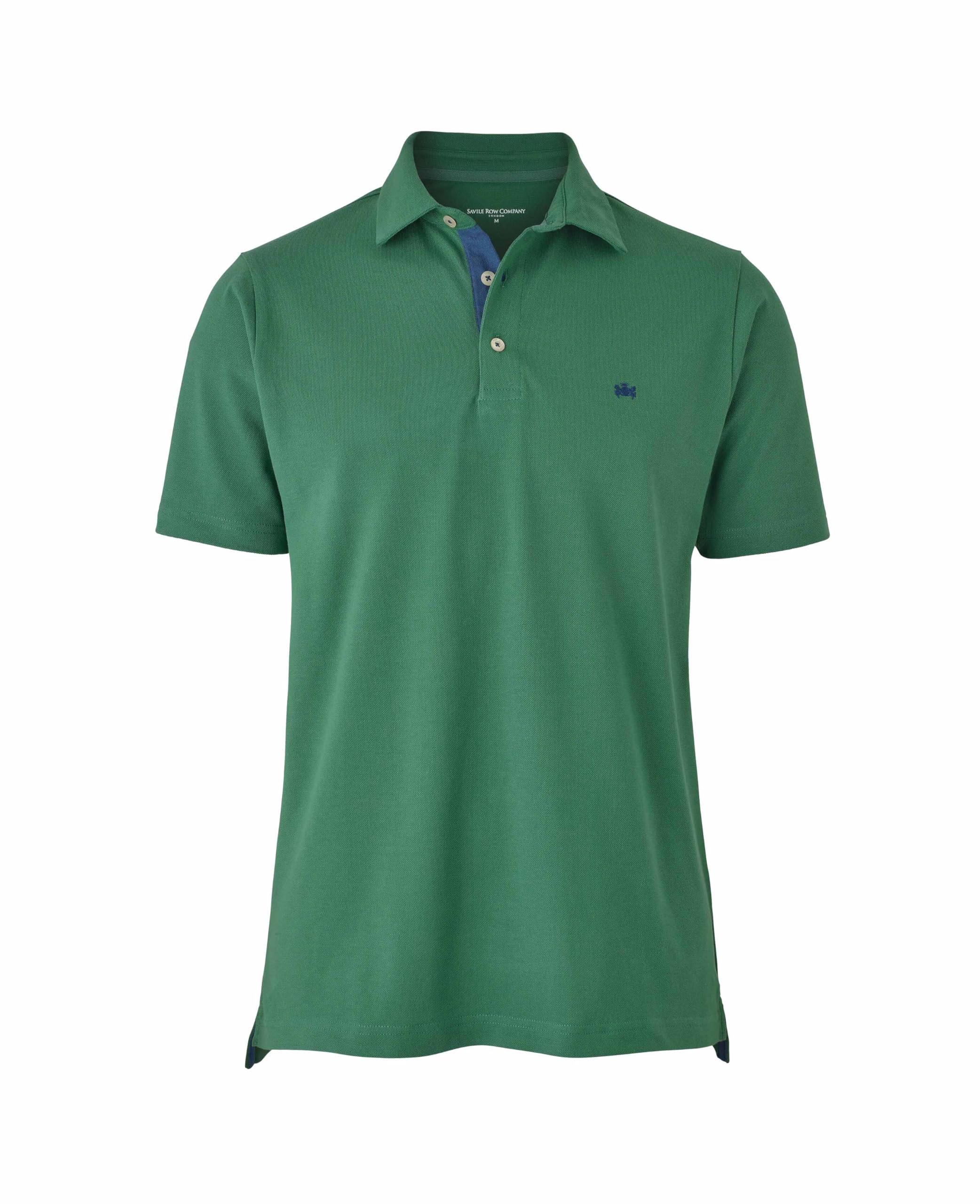 Savile Row The Company London Polo Camicia per Uomo a Maniche Corte in Piquet di Cotone dal Taglio Classico