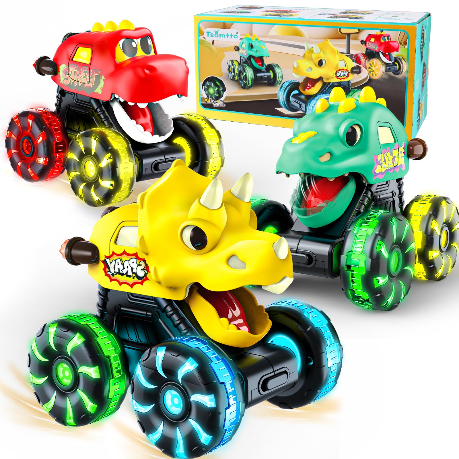 Tsomtto Monster Truck Dinosaur Cars 3-Pack