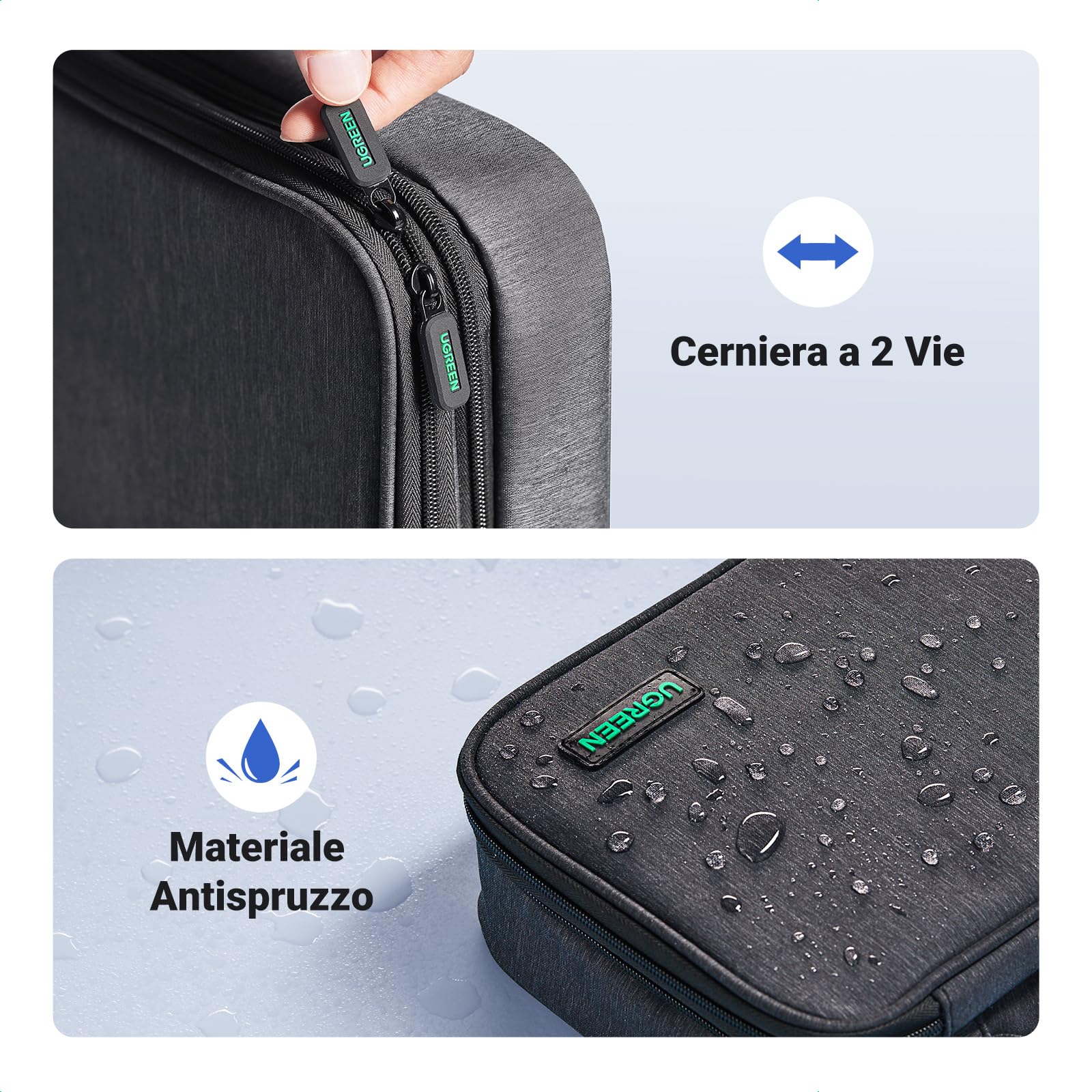 UGREEN Borsa Accessori Elettronici da Viaggio, Organizer Cavi Porta Compatibile with iPad Mini 5 4, Smartphone, Power Bank, Cable, Hard disk, ecc