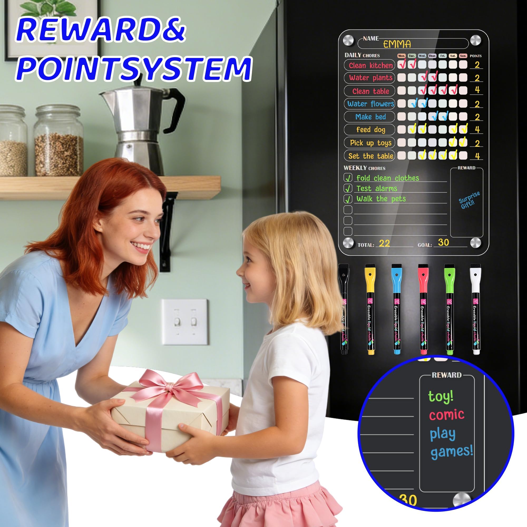 Tableau de corvée magnétique en acrylique pour enfants, plusieurs enfants, tableau de corvée transparent pour réfrigérateur, tableau de responsabilité, récompense de comportement, 2 tableaux de tâches