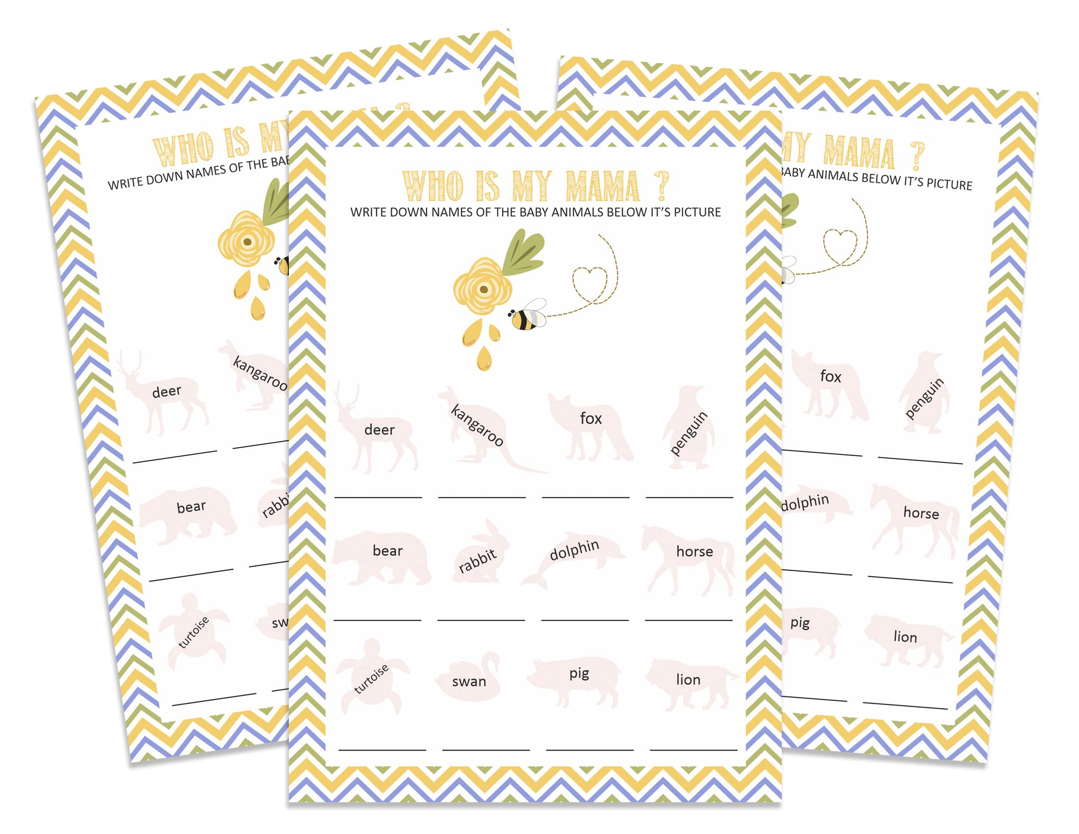 Pack of 50, Baby Shower Party Collection, Who is My Mama? Baby Shower Party Games, Activities, Decorations, Honey Bee Theme Party Supplies