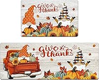 Vista 1 de Bsmathom Anti Fatigue Kitchen Rug Set of 2, Cushioned Non Slip Kitchen Rugs and Mats, Pumpkin Kitchen Mats for Floor Set, Waterproof Runner Rug