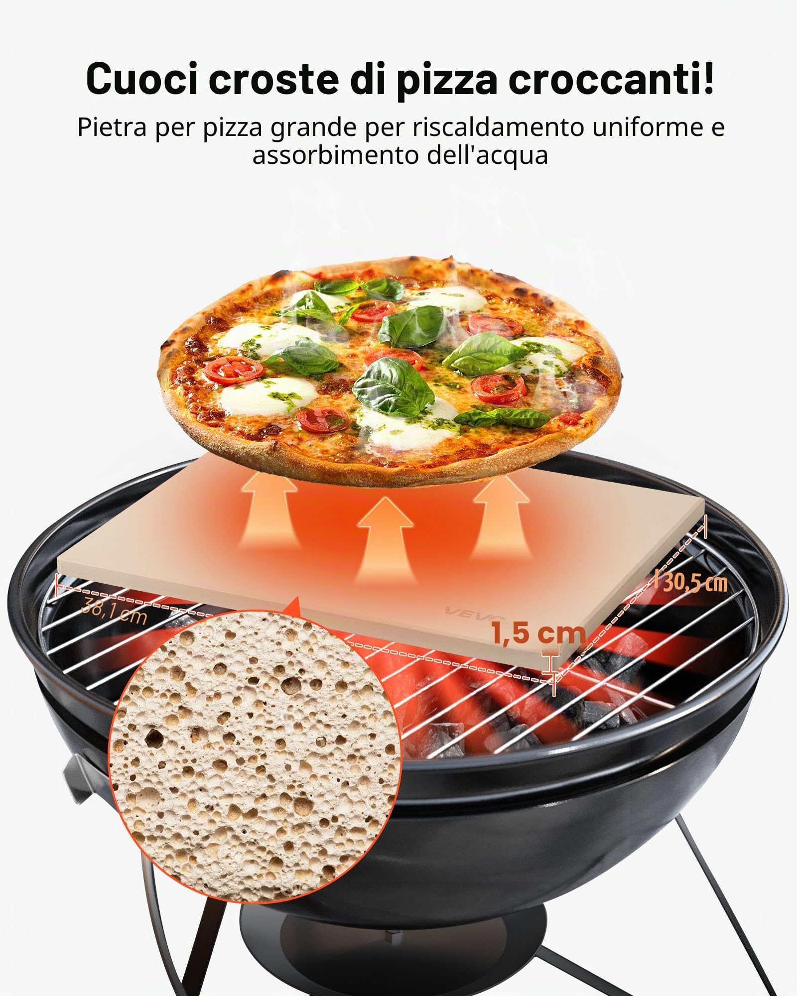 VEVOR Pietra per Pizza, Pietra da Forno per Pizza Rettangolare in Cordierite da 380 x 300 x 15 mm, con Raschietto, Cordierite Resistente al Calore, per Forno da Cucina, Cottura di Pane