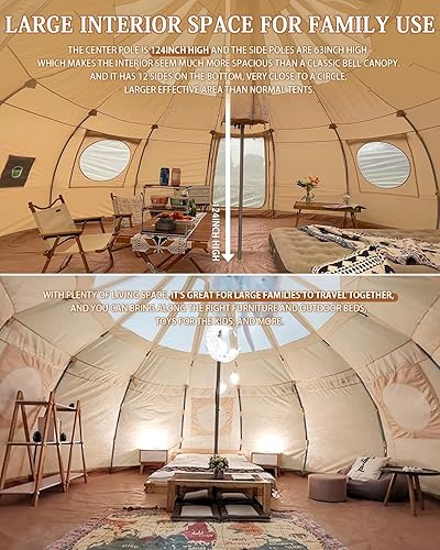 Miniatura 4 de TOMOUNT Tienda de campaña de lona con lluvia con estufa Jack Bell Tienda Yurt Glamping con techo transparente de TPU para camping familiar