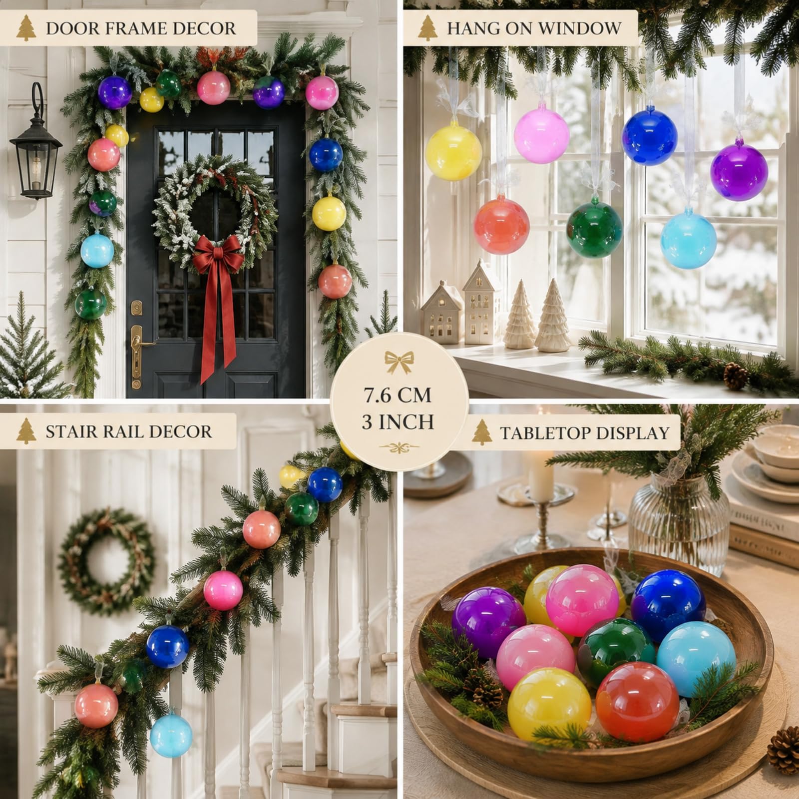 FoldTier Set di 9 palline di Natale in vetro opaco da 7,6 cm, decorazioni per albero di Natale, da appendere, multi tinta unita, per albero di Natale, ghirlande, decorazioni per la casa e matrimoni