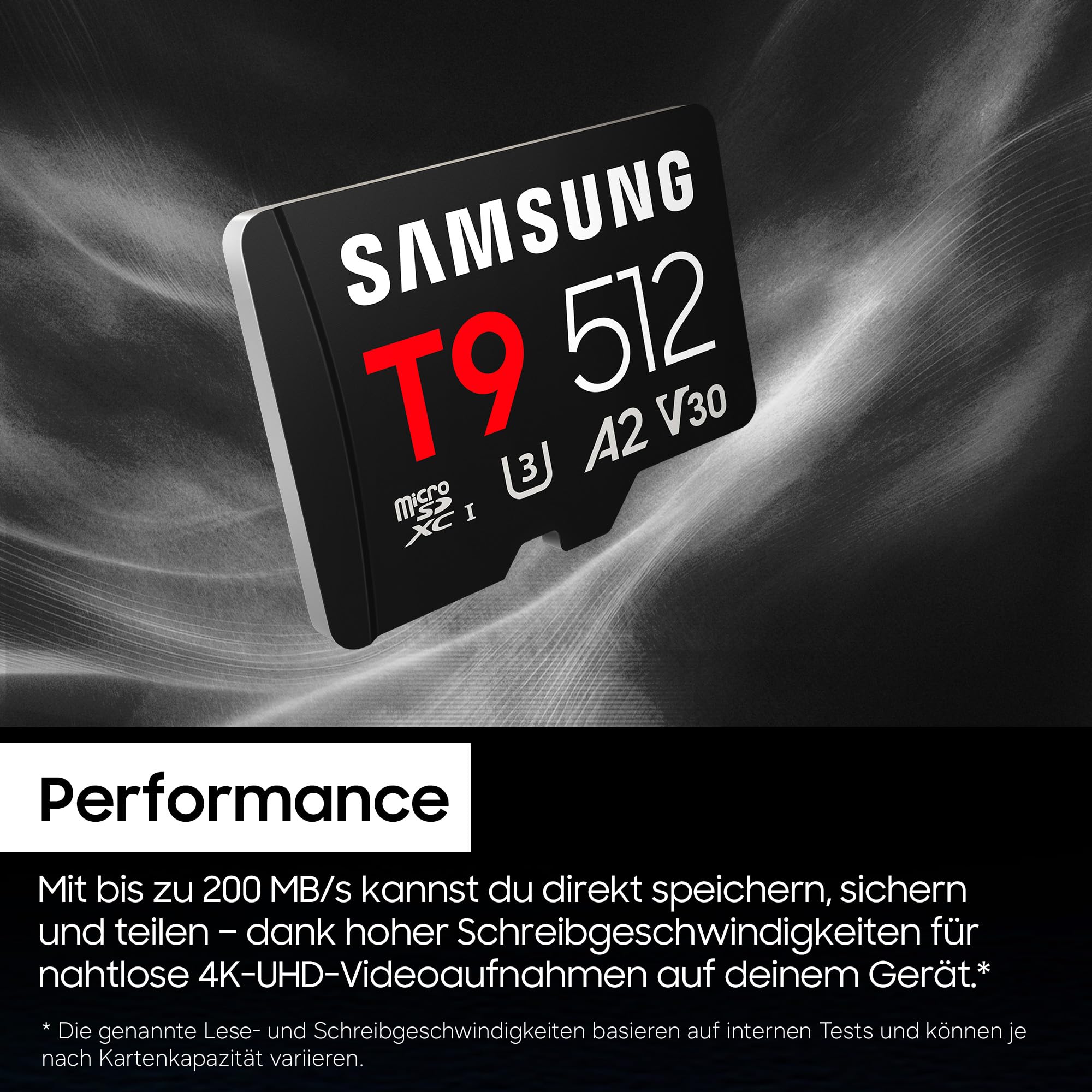 Samsung T9 microSD-Karte 256 GB UHS-I U3 200 MB/s Lesen 130 MB/s Schreiben für Drohnen Action Kameras 4K UHD