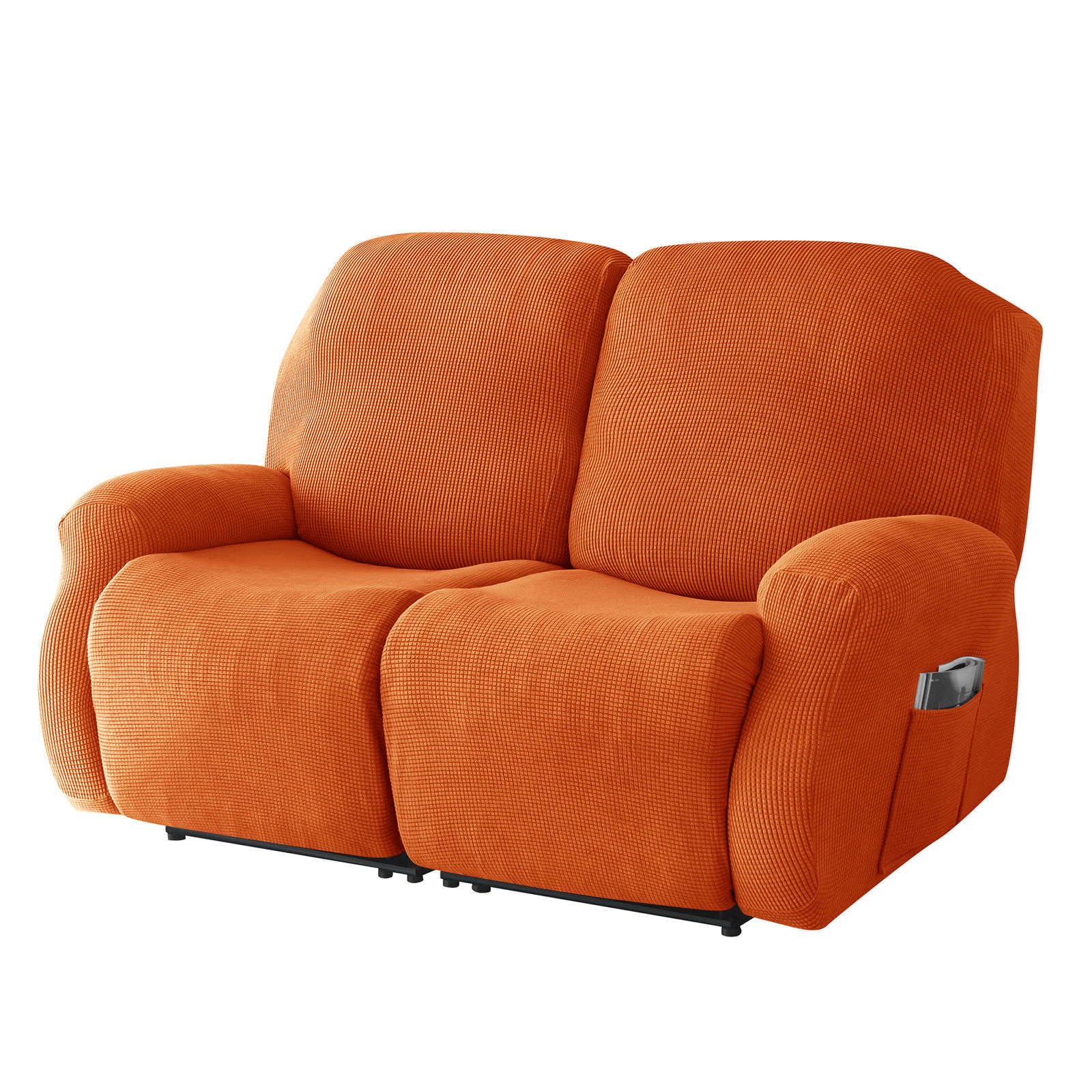 CLGTY Stretch 6-piece recliner loveseat covers, Soft Jacquard Fabric reclining sofa slipcover with Pocket Armchair Covers For Pets Kids-orange-2 seater