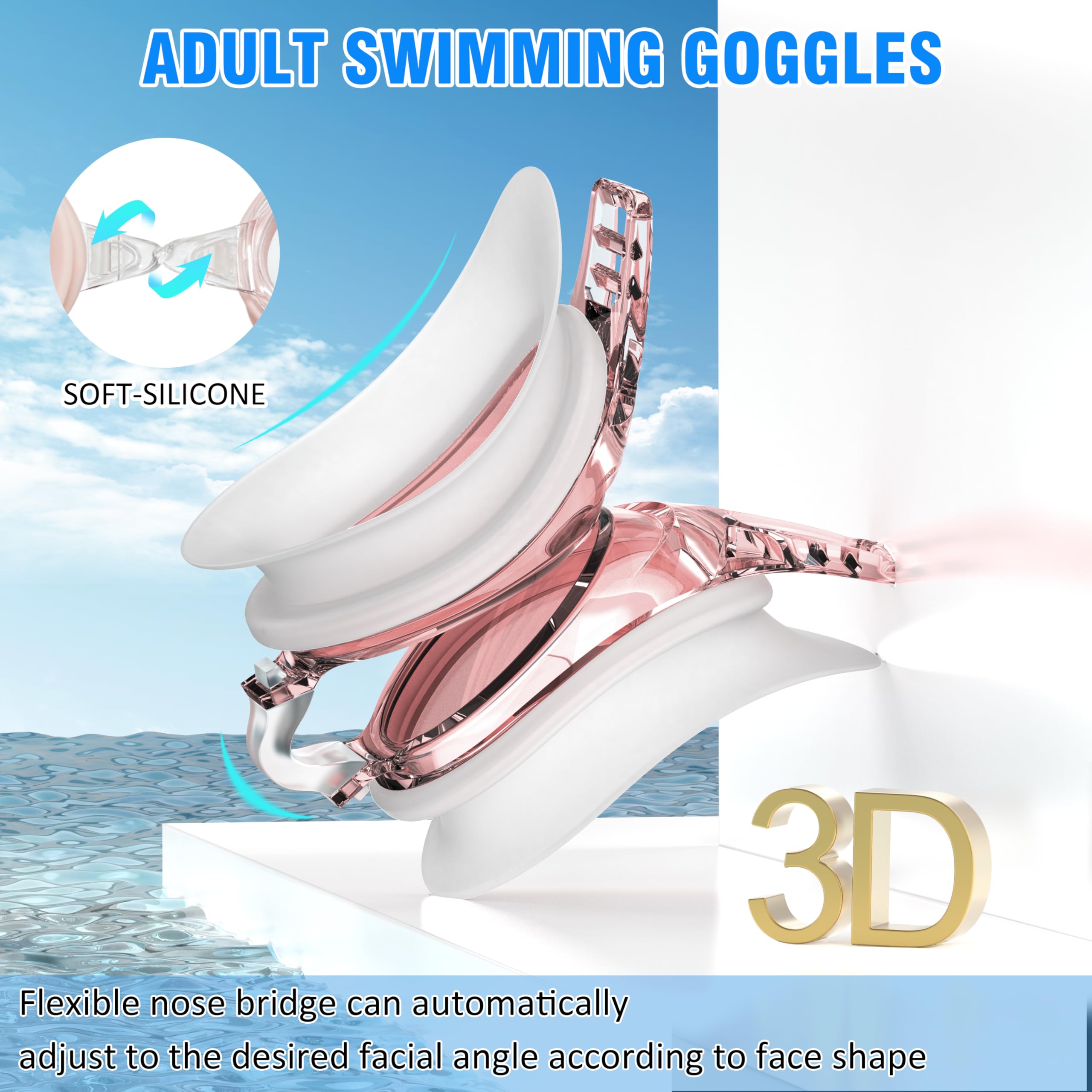 Gafas Piscina Para Adultos - Aguas Abiertas Anti-Vaho ProteccióN UV Impermeables VisióN Clara - Ajuste FáCil Gafas Natacion Hombres Mujeres JóVenes