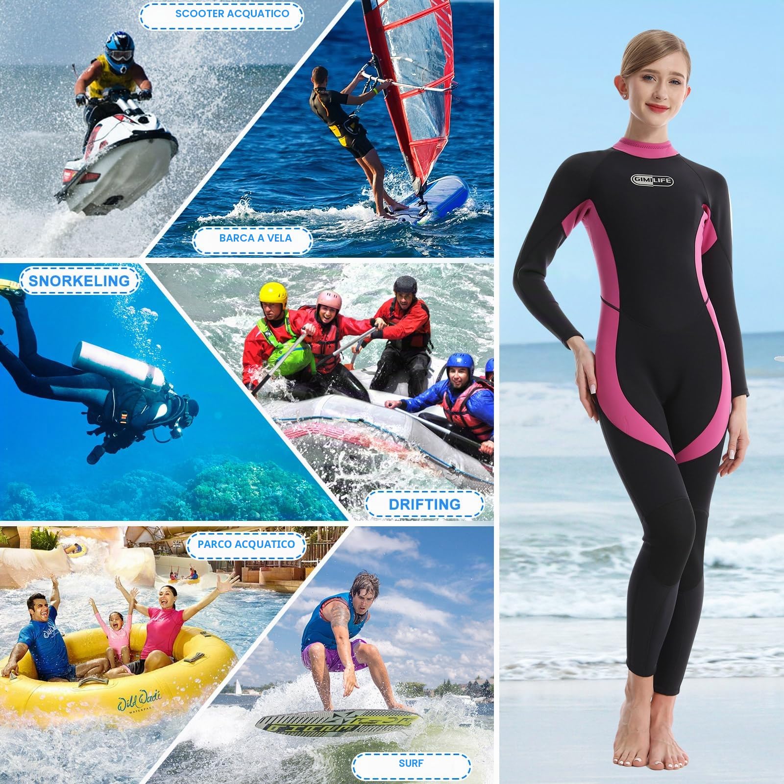 Gimilife Glimilife Mute Uomo Donna, Muta sub Shorty Uomo 3mm/Muta Intera in Neoprene da Donna Corpo Intero in Acqua Fredda Mantieniti al Caldo per Immersioni Surf Snorkeling Kayak, GMWS-2024