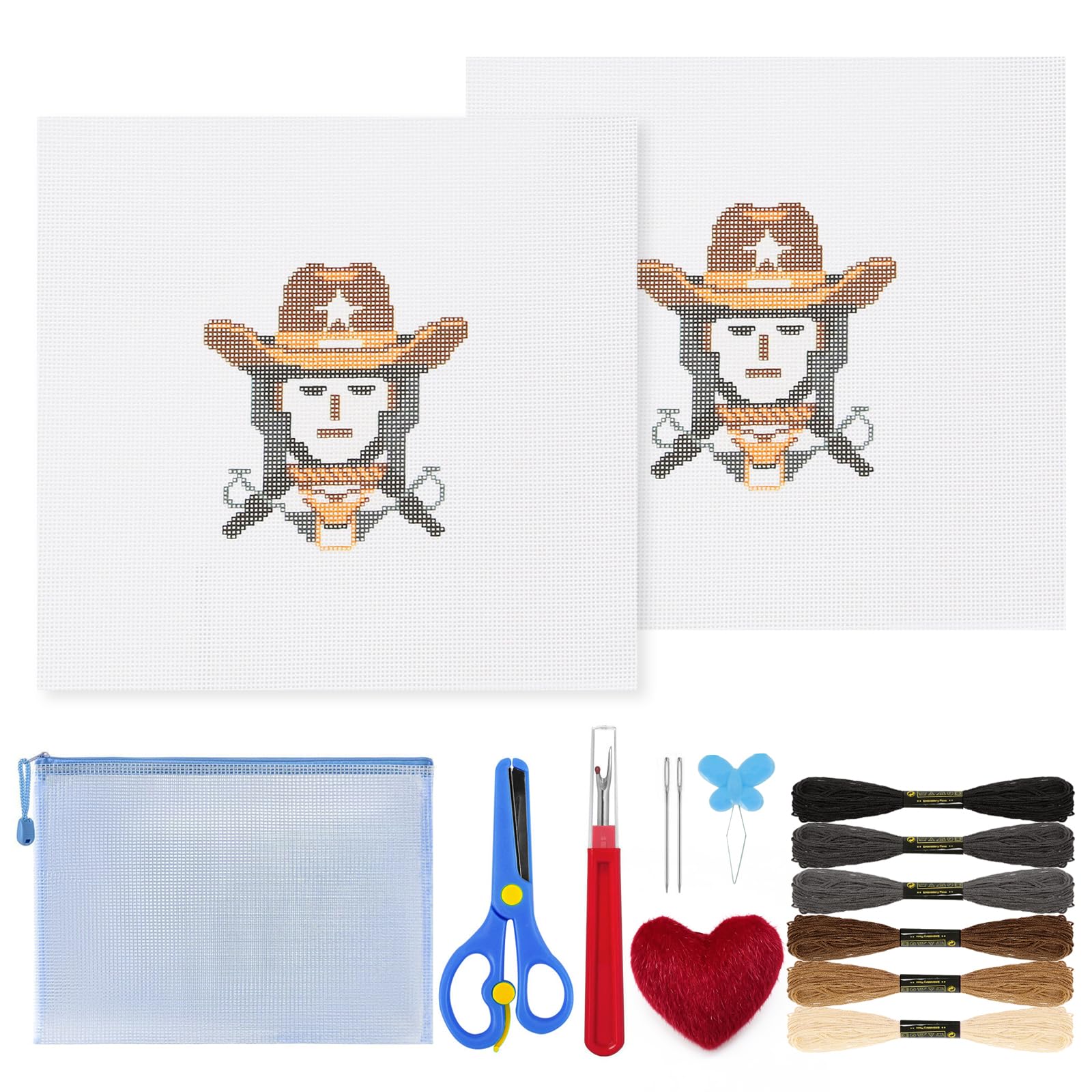 Ansberta 15Pcs Cowboy 18 Mesh Needlepoint Canvas Kit for Beginners Adults