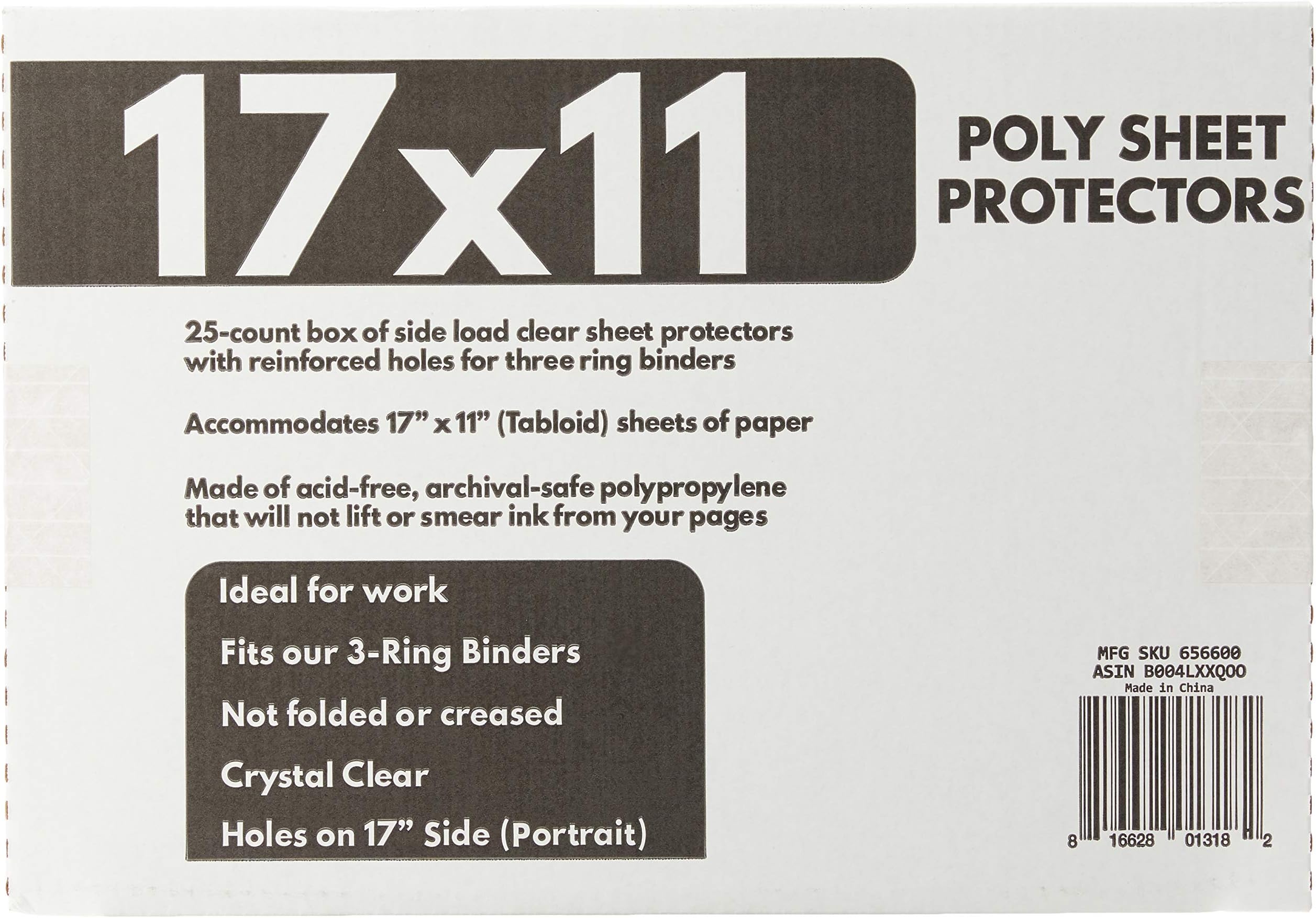 Ruby Paulina 17x11 Sheet Protectors Side Loading with 3-Holes 25 Sleeves Durable Archival Safe Crystal Clear