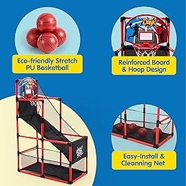 JOYIN Red Arcade Basketball Game Set, Indoor Basketball Hoop for Kids 3 to 12 Years Old, Easy Set Up Sports Toy with 4 Balls, Gifts for Boys and Girls