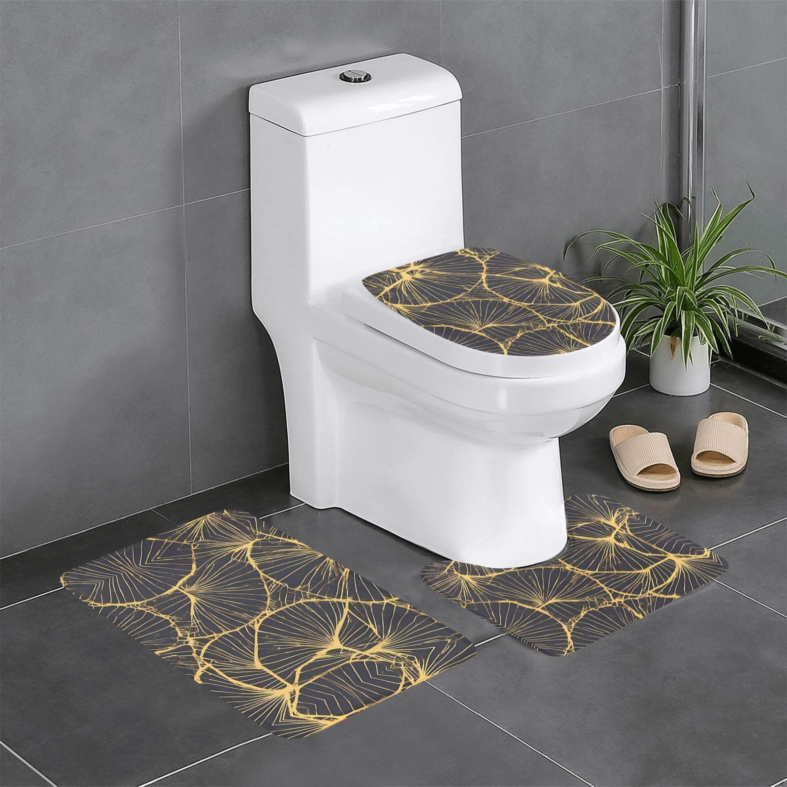 Tapis de bain anti-glisse Golden Leaf lot de 3 pour éviter les sols mouillés